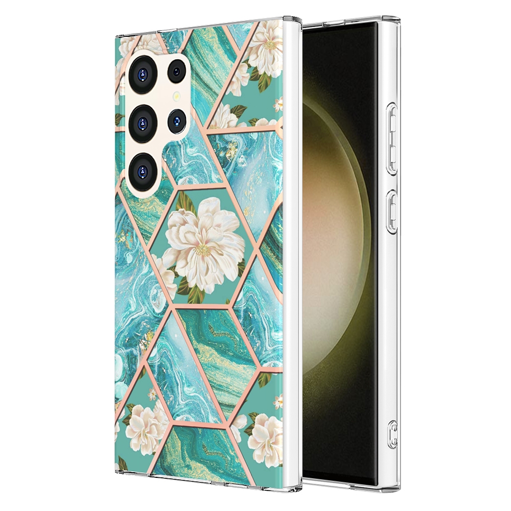 For Samsung Galaxy S24 Ultra 5G Splicing Marble Flower IMD TPU Phone Case(Blue Flower) For Samsung Galaxy S24 Ultra 5G Splicing Marble Flower IMD TPU Phone Case(Blue Flower)