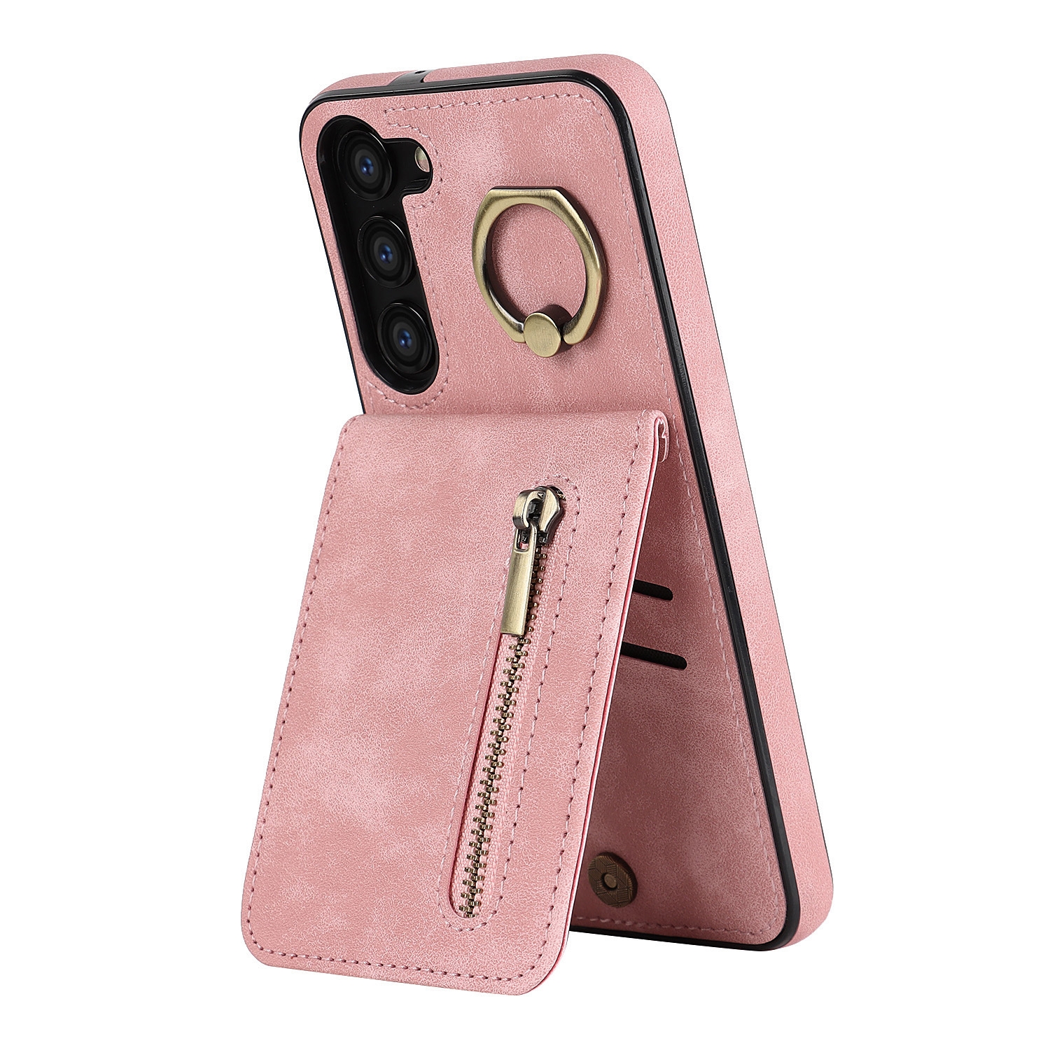 For Samsung Galaxy S23 5G Retro Ring and Zipper RFID Card Slot Phone Case(Pink) For Samsung Galaxy S23 5G Retro Ring and Zipper RFID Card Slot Phone Case(Pink)