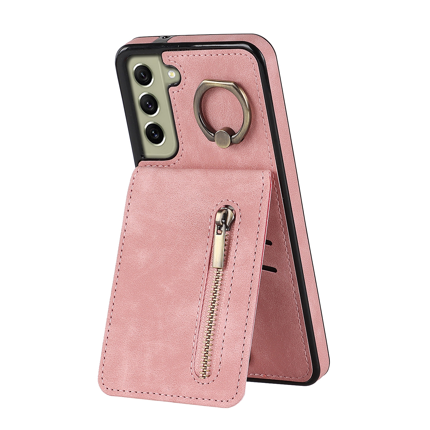 For Samsung Galaxy S22 5G Retro Ring and Zipper RFID Card Slot Phone Case(Pink) For Samsung Galaxy S22 5G Retro Ring and Zipper RFID Card Slot Phone Case(Pink)