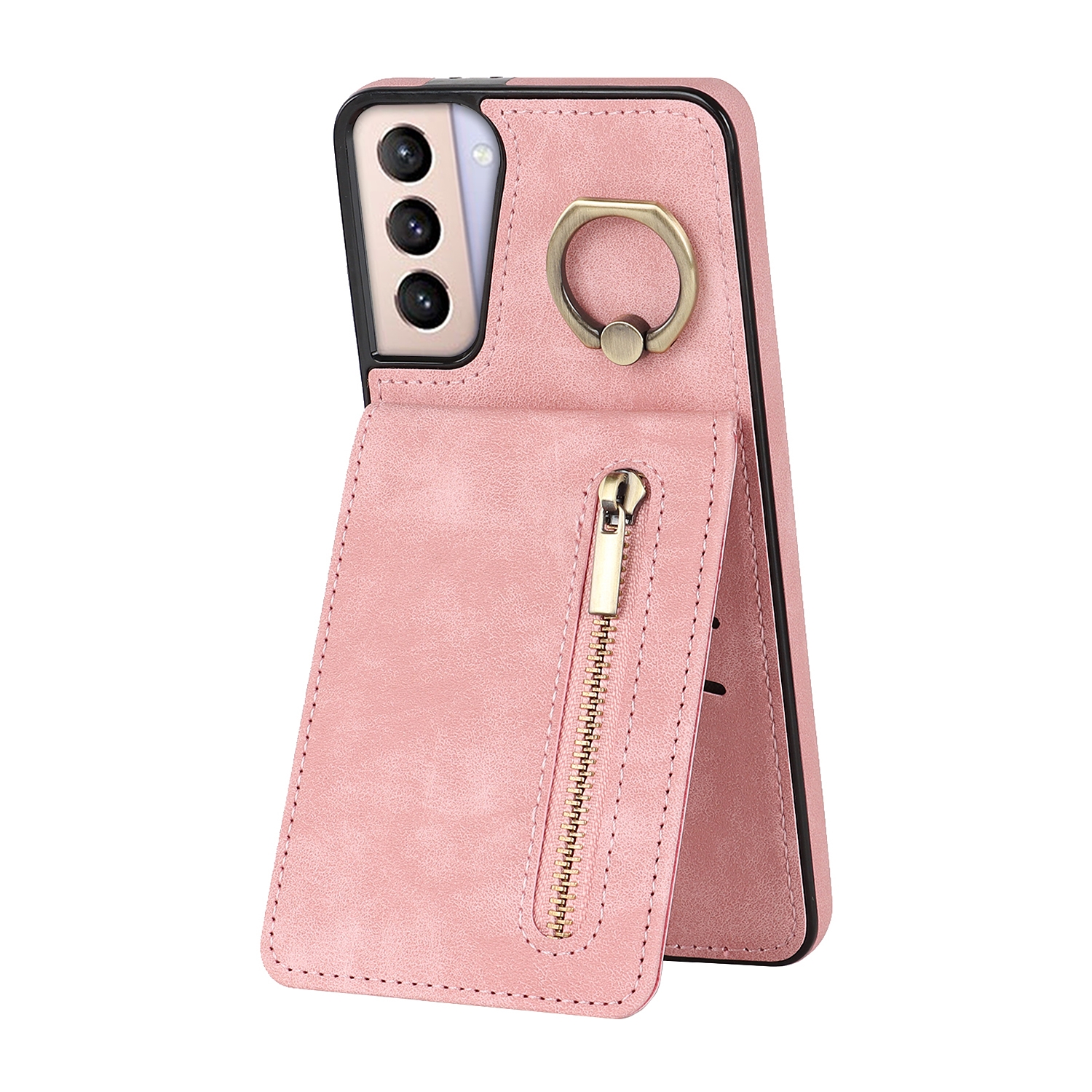 For Samsung Galaxy S21 5G Retro Ring and Zipper RFID Card Slot Phone Case(Pink) For Samsung Galaxy S21 5G Retro Ring and Zipper RFID Card Slot Phone Case(Pink)