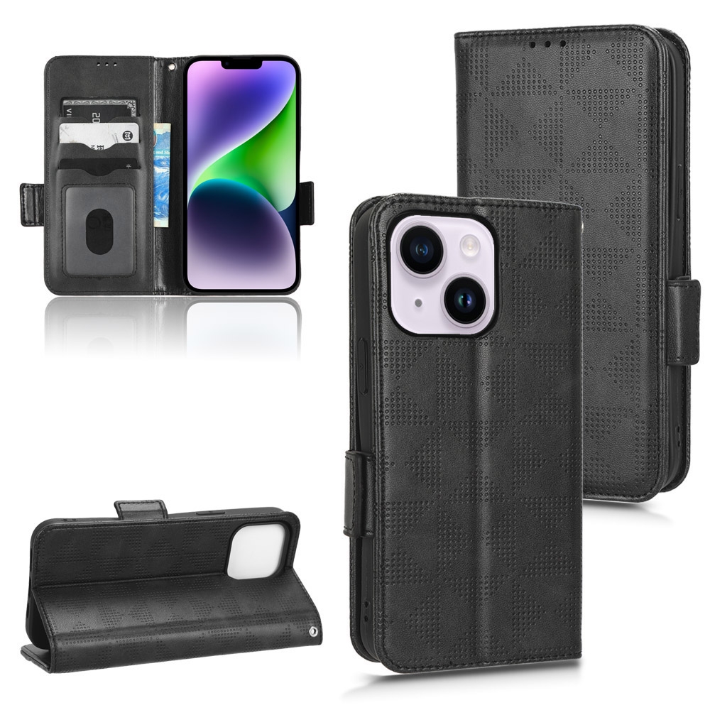 For iPhone 14 Symmetrical Triangle Leather Phone Case(Black) For iPhone 14 Symmetrical Triangle Leather Phone Case(Black)