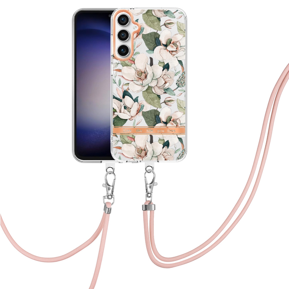 For Samsung Galaxy S23 FE 5G Flowers and Plants Series IMD TPU Phone Case with Lanyard(Green Gardenia) For Samsung Galaxy S23 FE 5G Flowers and Plants Series IMD TPU Phone Case with Lanyard(Green Gardenia)