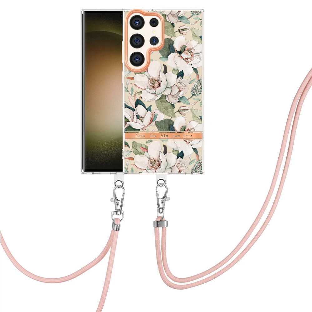 For Samsung Galaxy S24 Ultra 5G Flowers and Plants Series IMD TPU Phone Case with Lanyard(Green Gardenia) For Samsung Galaxy S24 Ultra 5G Flowers and Plants Series IMD TPU Phone Case with Lanyard(Green Gardenia)