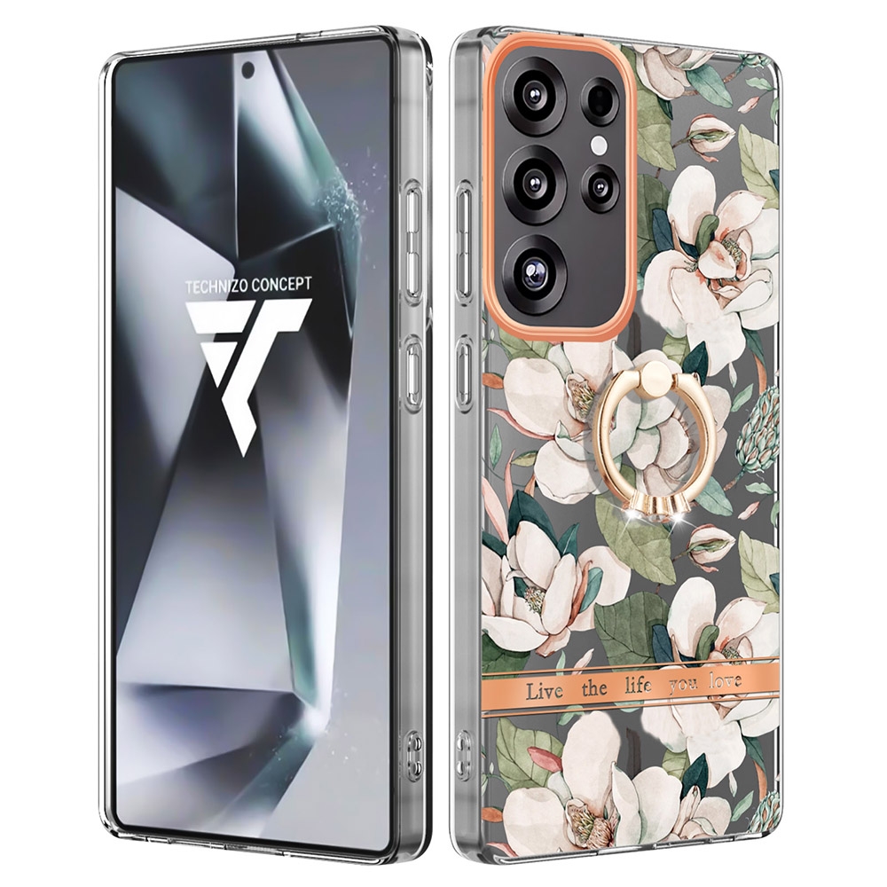 For Samsung Galaxy S25 Ultra 5G Flowers and Plants Series IMD TPU Phone Case with Ring Holder(Green Gardenia) For Samsung Galaxy S25 Ultra 5G Flowers and Plants Series IMD TPU Phone Case with Ring Holder(Green Gardenia)