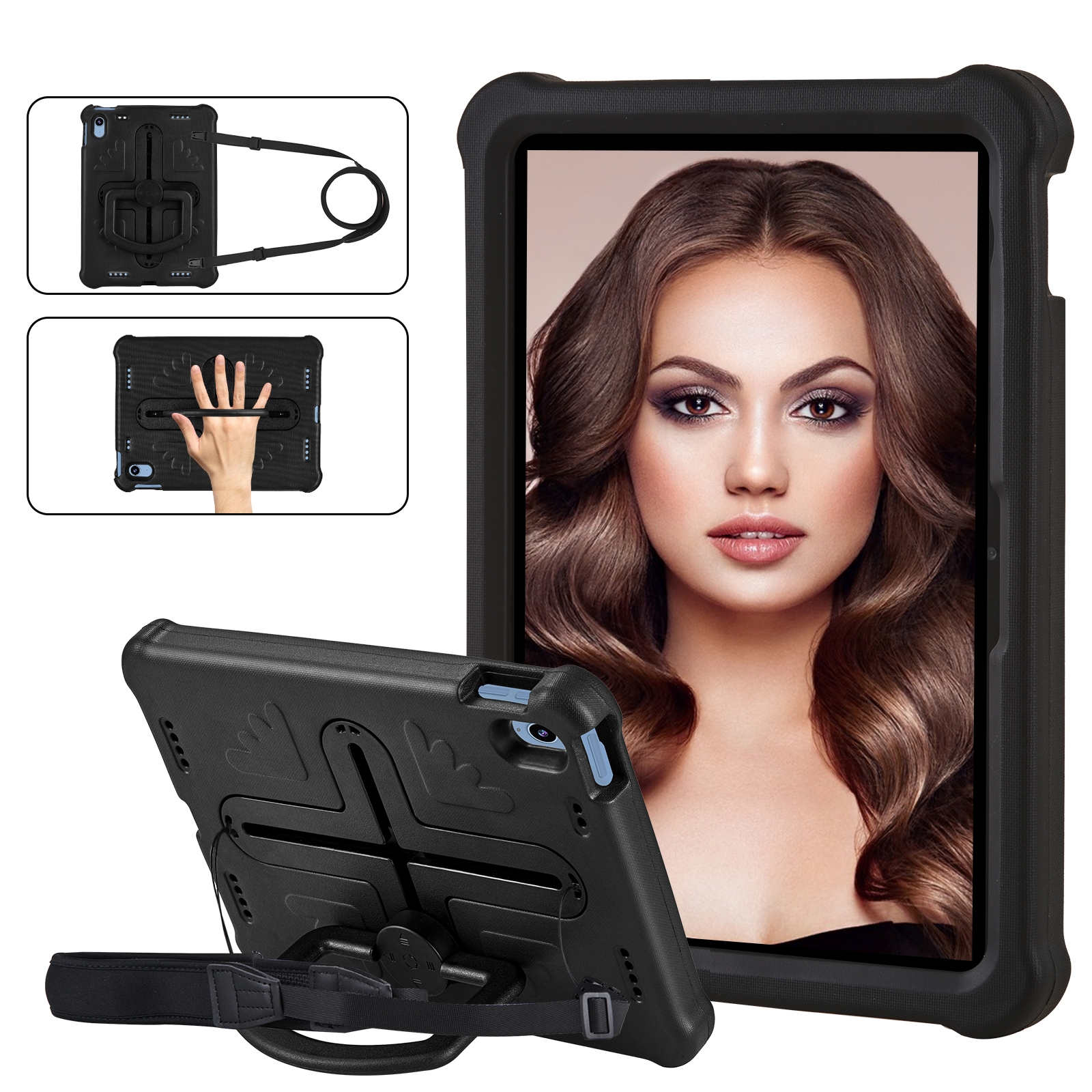 For iPad 10th Gen 10.9 2022 Shield 360 Rotation Handle EVA Shockproof PC Tablet Case(Black)