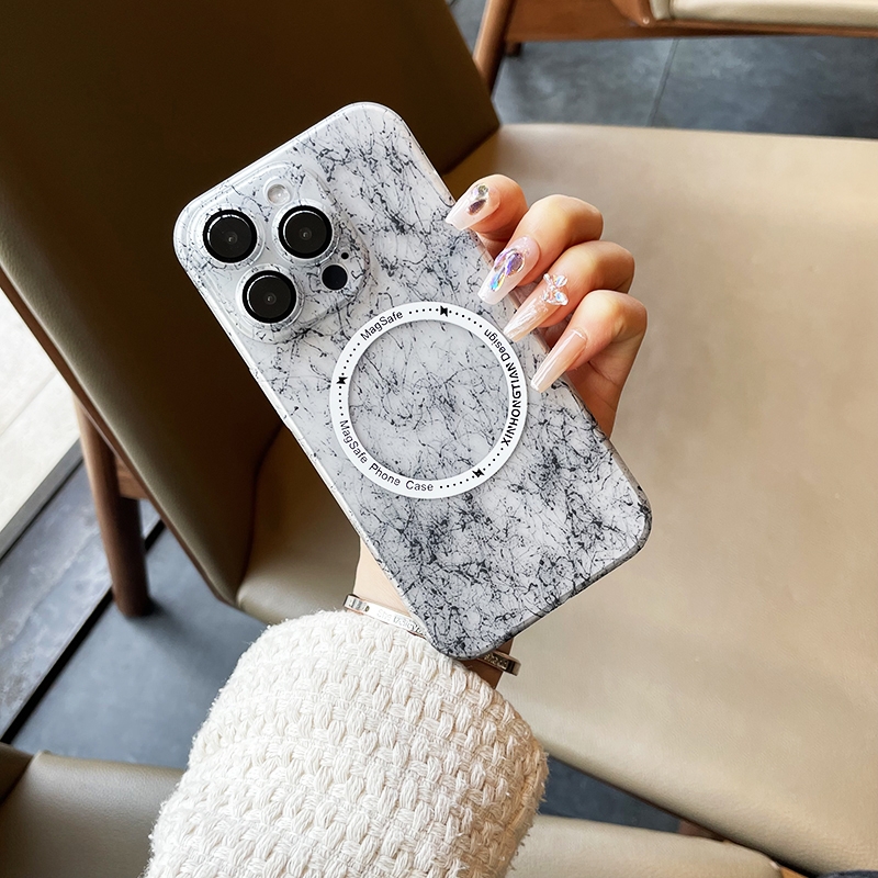 For iPhone 14 Silk Ink Pattern MagSafe PC Phone Case(Black) For iPhone 14 Silk Ink Pattern MagSafe PC Phone Case(Black)