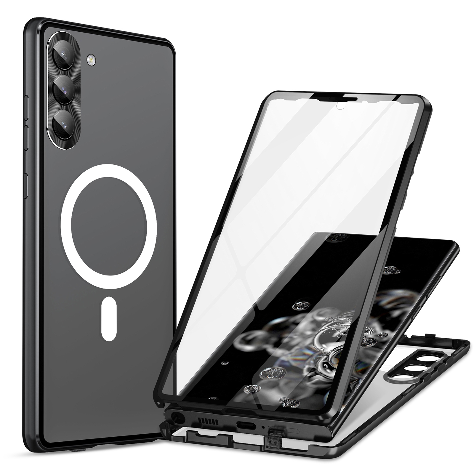 For Samsung Galaxy S23+ 5G HD Full Cover Magsafe Magnetic Metal Tempered Glass Phone Case(Black) For Samsung Galaxy S23+ 5G HD Full Cover Magsafe Magnetic Metal Tempered Glass Phone Case(Black)