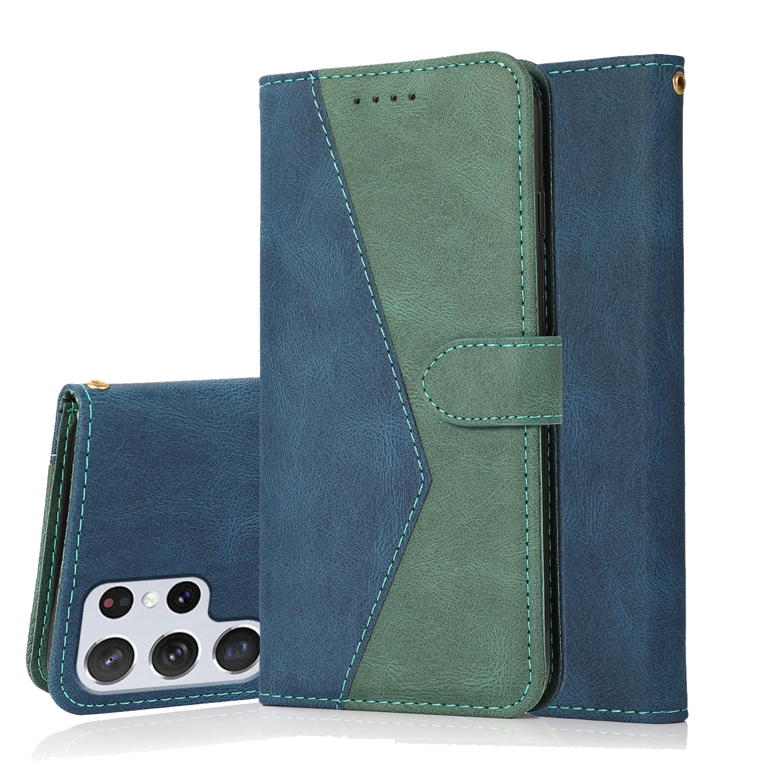 For Samsung Galaxy S23 Ultra 5G Dual-color Stitching Leather Phone Case(Blue Green) For Samsung Galaxy S23 Ultra 5G Dual-color Stitching Leather Phone Case(Blue Green)