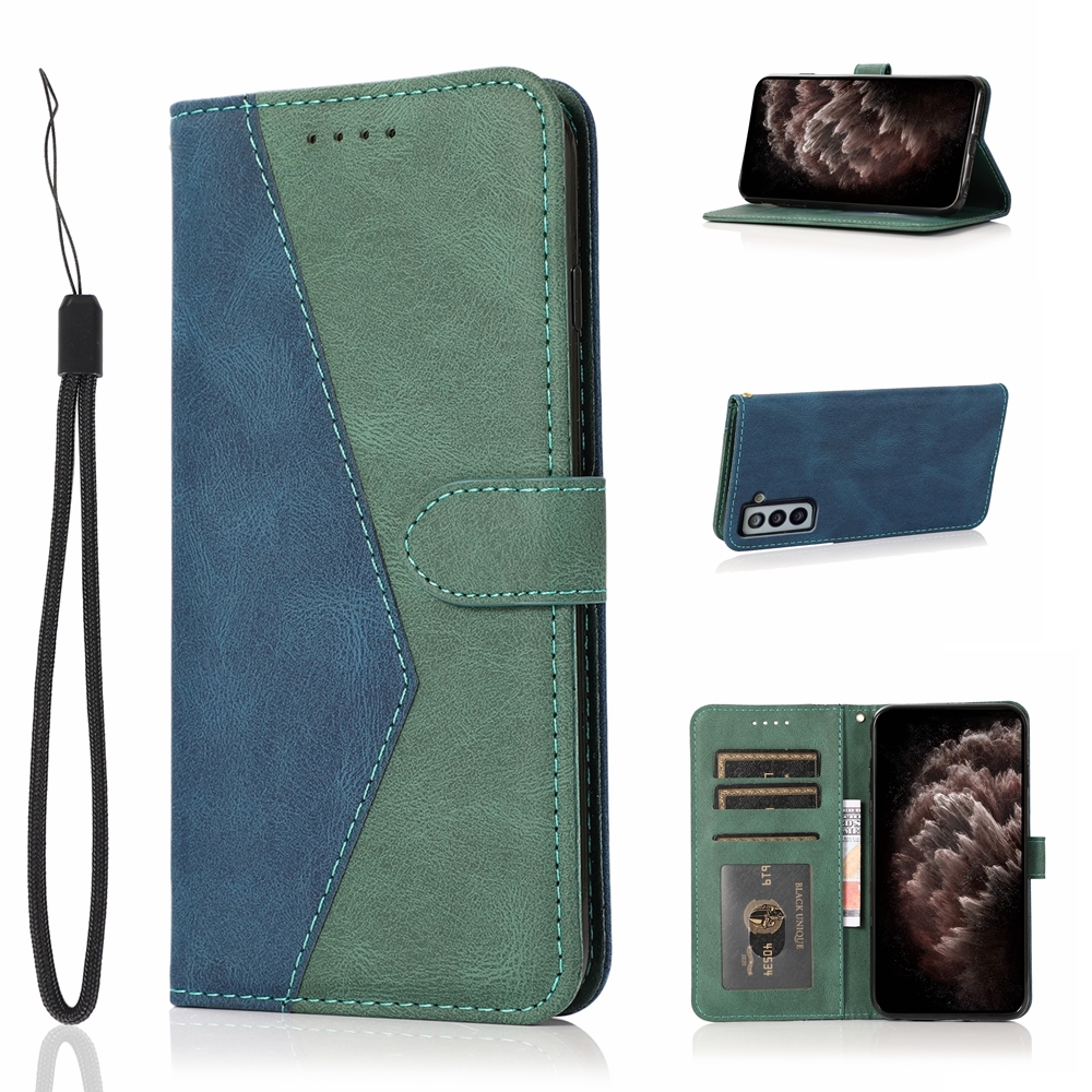 For Samsung Galaxy S21+ 5G Dual-color Stitching Leather Phone Case(Blue Green) For Samsung Galaxy S21+ 5G Dual-color Stitching Leather Phone Case(Blue Green)