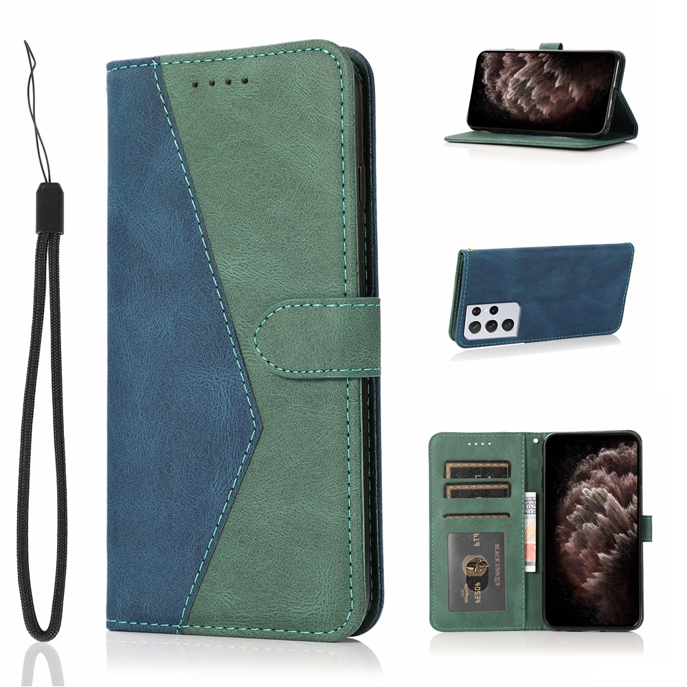 For Samsung Galaxy S21 Ultra 5G Dual-color Stitching Leather Phone Case(Blue Green) For Samsung Galaxy S21 Ultra 5G Dual-color Stitching Leather Phone Case(Blue Green)