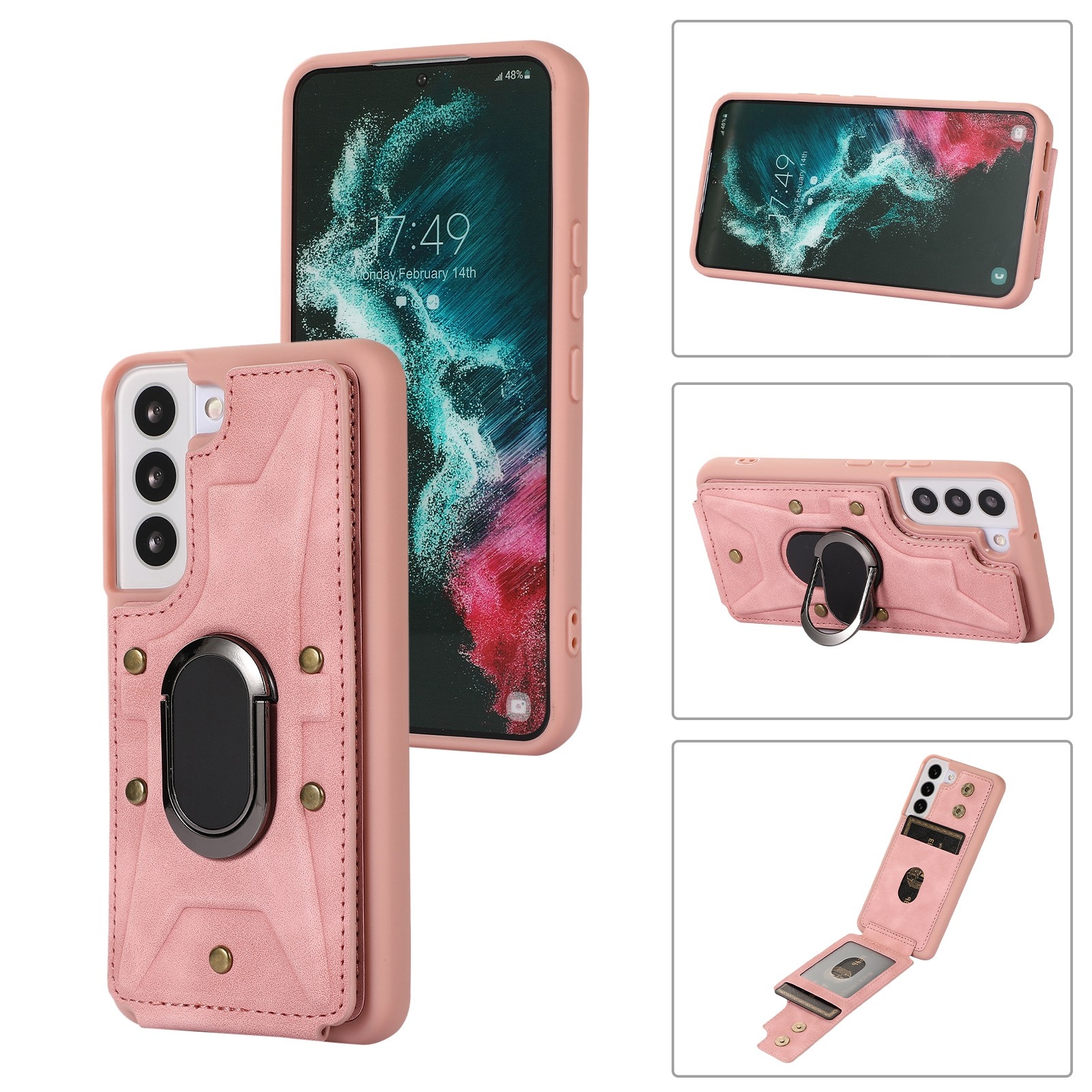 For Samsung Galaxy S23 5G Armor Ring Wallet Back Cover Phone Case(Pink)