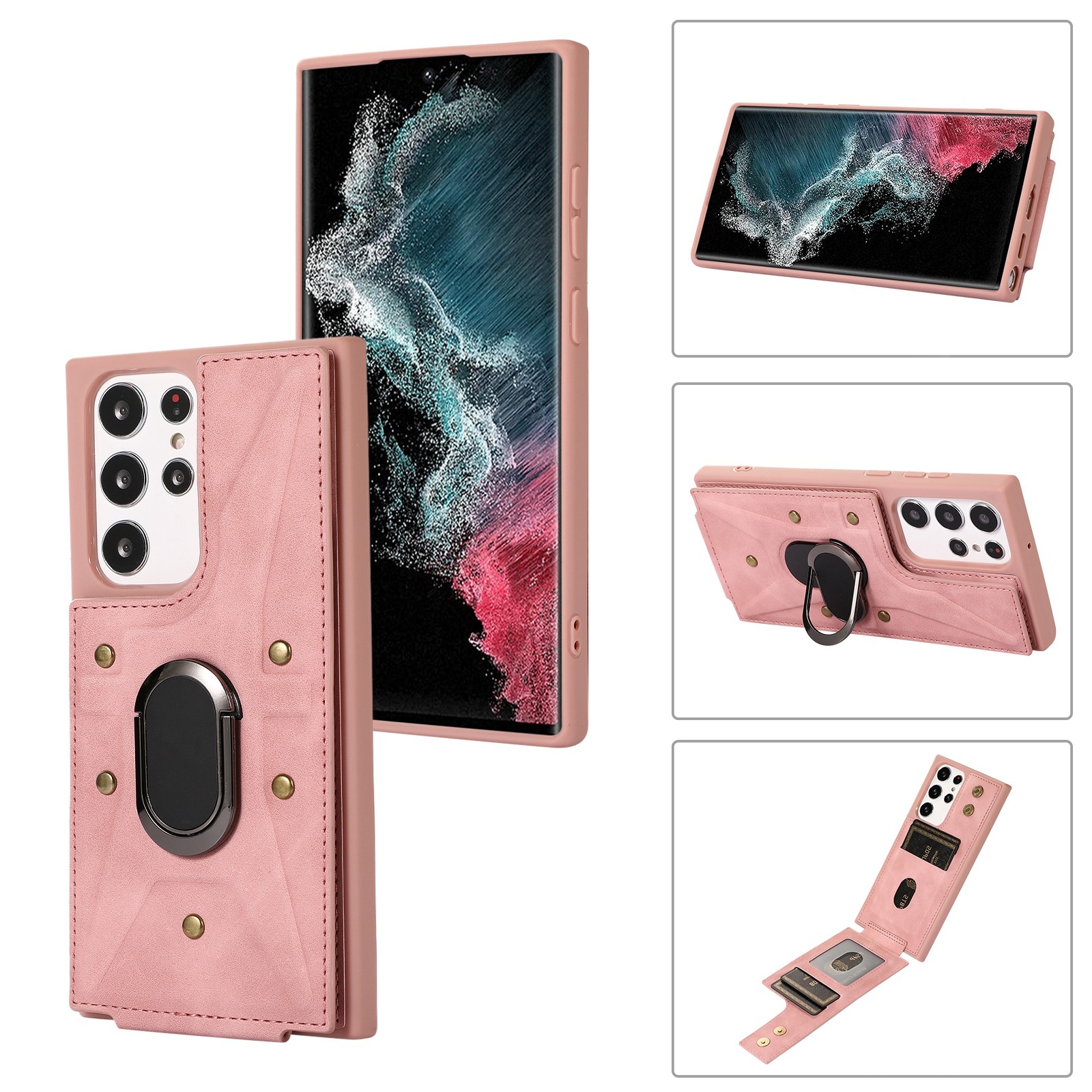 For Samsung Galaxy S23 Ultra 5G Armor Ring Wallet Back Cover Phone Case(Pink) For Samsung Galaxy S23 Ultra 5G Armor Ring Wallet Back Cover Phone Case(Pink)
