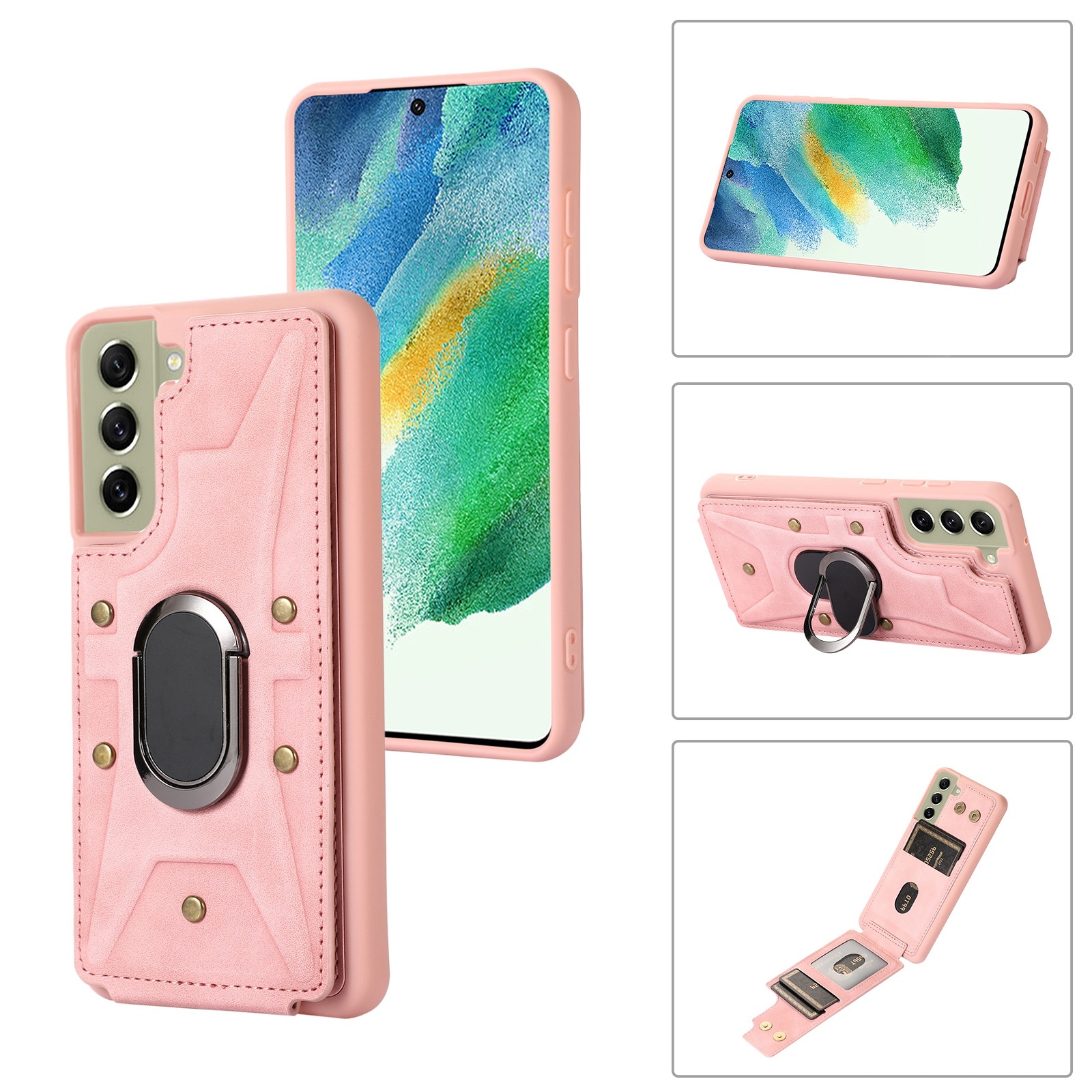 For Samsung Galaxy S21 5G Armor Ring Wallet Back Cover Phone Case(Pink) For Samsung Galaxy S21 5G Armor Ring Wallet Back Cover Phone Case(Pink)