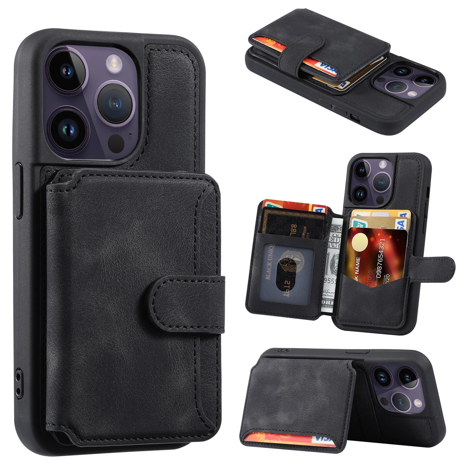 For iPhone 14 Pro Skin Feel Dream Anti-theft Brush Shockproof Portable Skin Card Bag Phone Case(Black) For iPhone 14 Pro Skin Feel Dream Anti-theft Brush Shockproof Portable Skin Card Bag Phone Case(Black)
