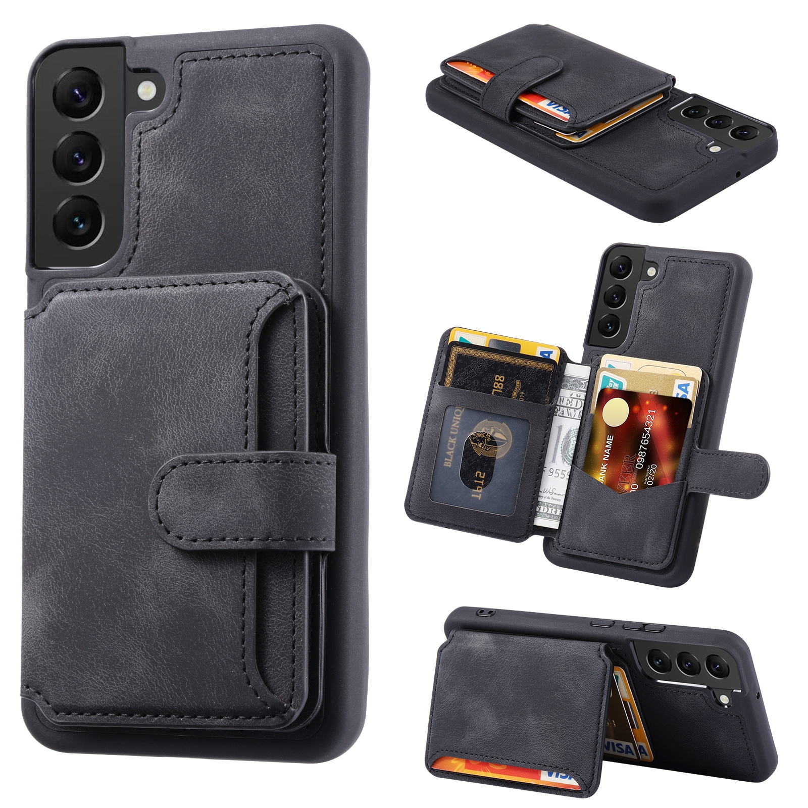 For Samsung Galaxy S22 5G Skin Feel Dream Anti-theft Brush Shockproof Portable Skin Card Bag Phone Case(Black) For Samsung Galaxy S22 5G Skin Feel Dream Anti-theft Brush Shockproof Portable Skin Card Bag Phone Case(Black)