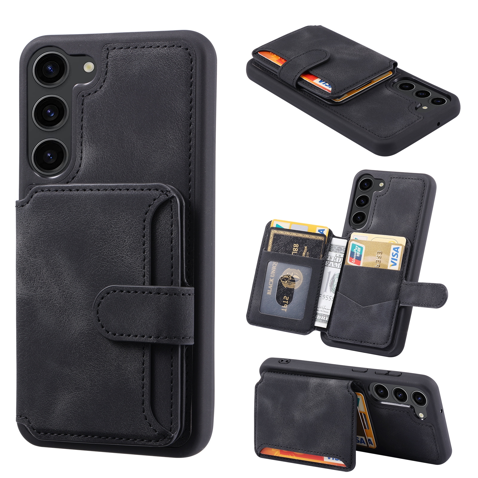 For Samsung Galaxy S23+ 5G Skin Feel Dream Anti-theft Brush Shockproof Portable Skin Card Bag Phone Case(Black) For Samsung Galaxy S23+ 5G Skin Feel Dream Anti-theft Brush Shockproof Portable Skin Card Bag Phone Case(Black)
