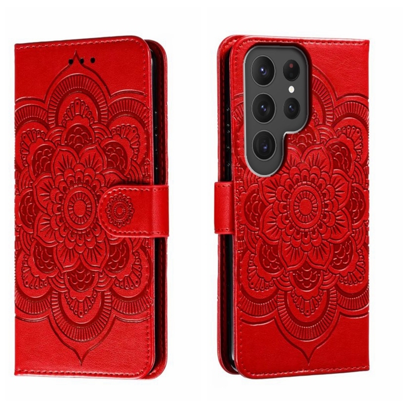 For Samsung Galaxy S23 Ultra 5G Sun Mandala Embossing Pattern Phone Leather Case(Red)