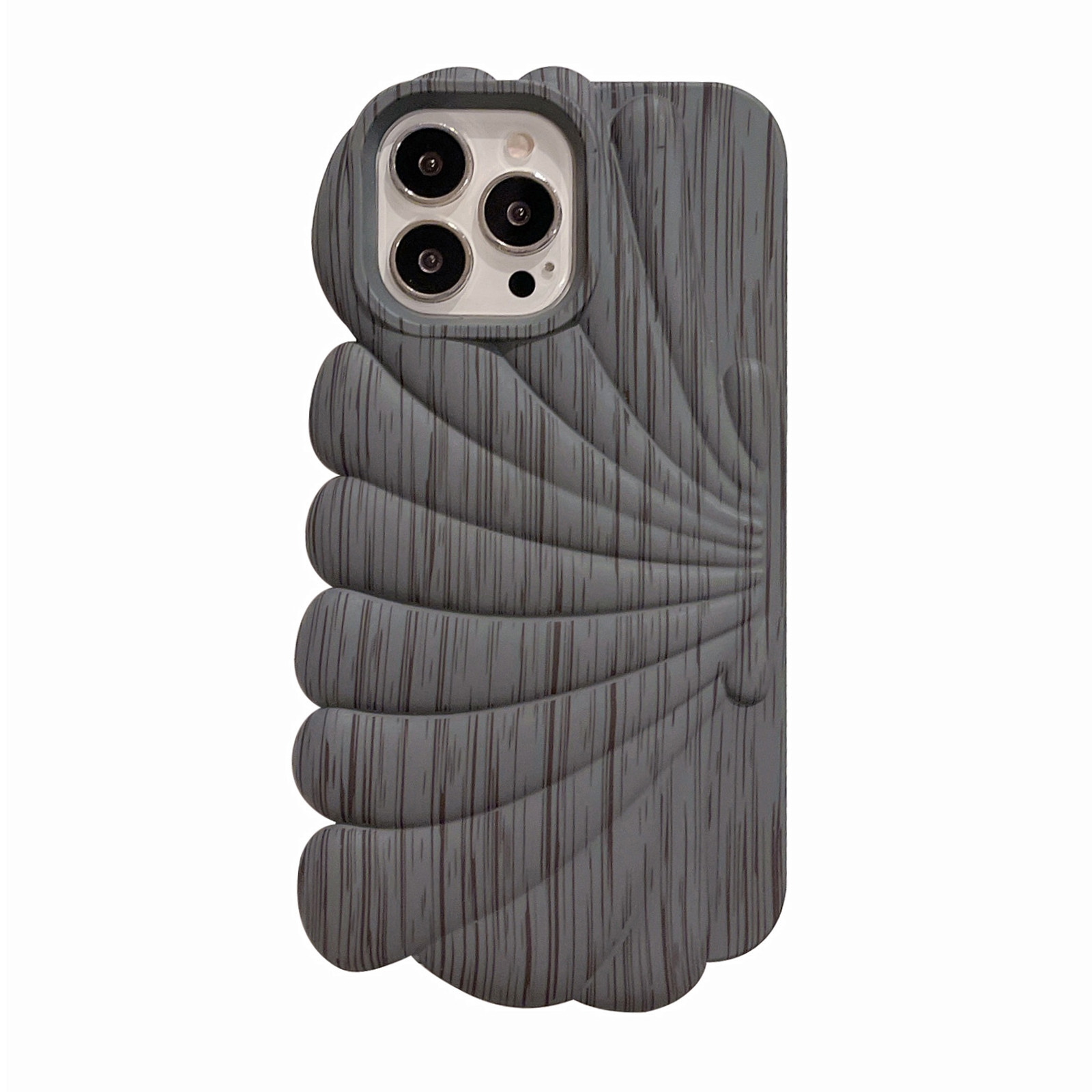 For iPhone 14 Wood Grain Shell Shape TPU Phone Case(Grey) For iPhone 14 Wood Grain Shell Shape TPU Phone Case(Grey)