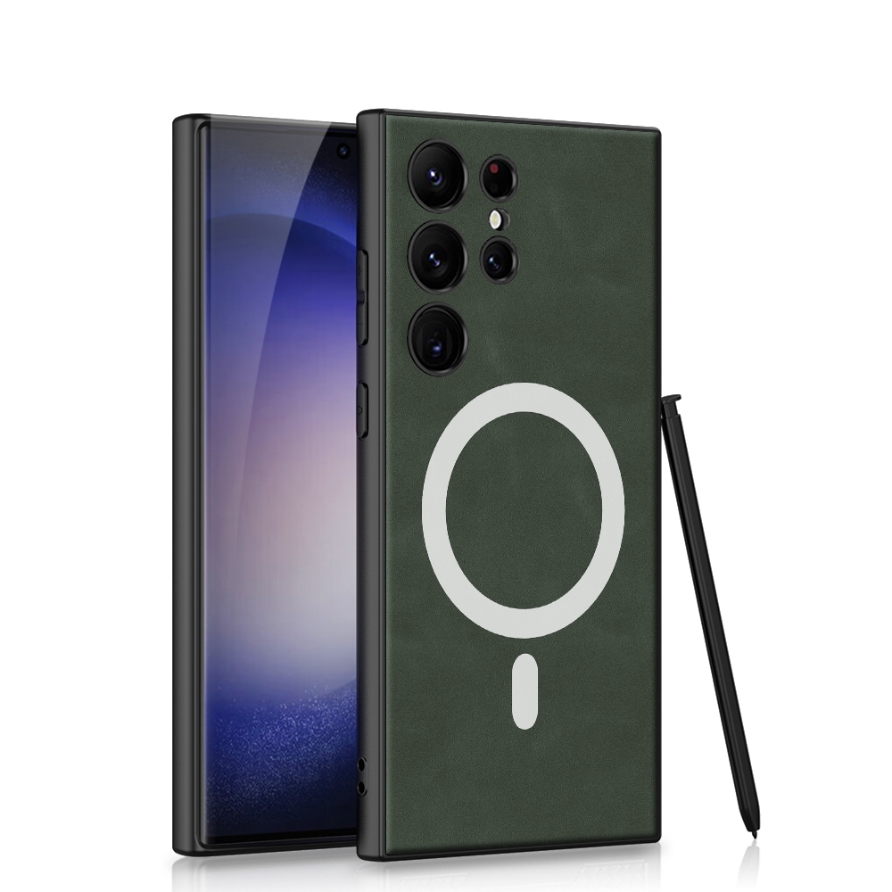 For Samsung Galaxy S23 Ultra 5G GKK Magsafe Skin-feel Leather Full Coverage Phone Case with Pen(Green) For Samsung Galaxy S23 Ultra 5G GKK Magsafe Skin-feel Leather Full Coverage Phone Case with Pen(Green)
