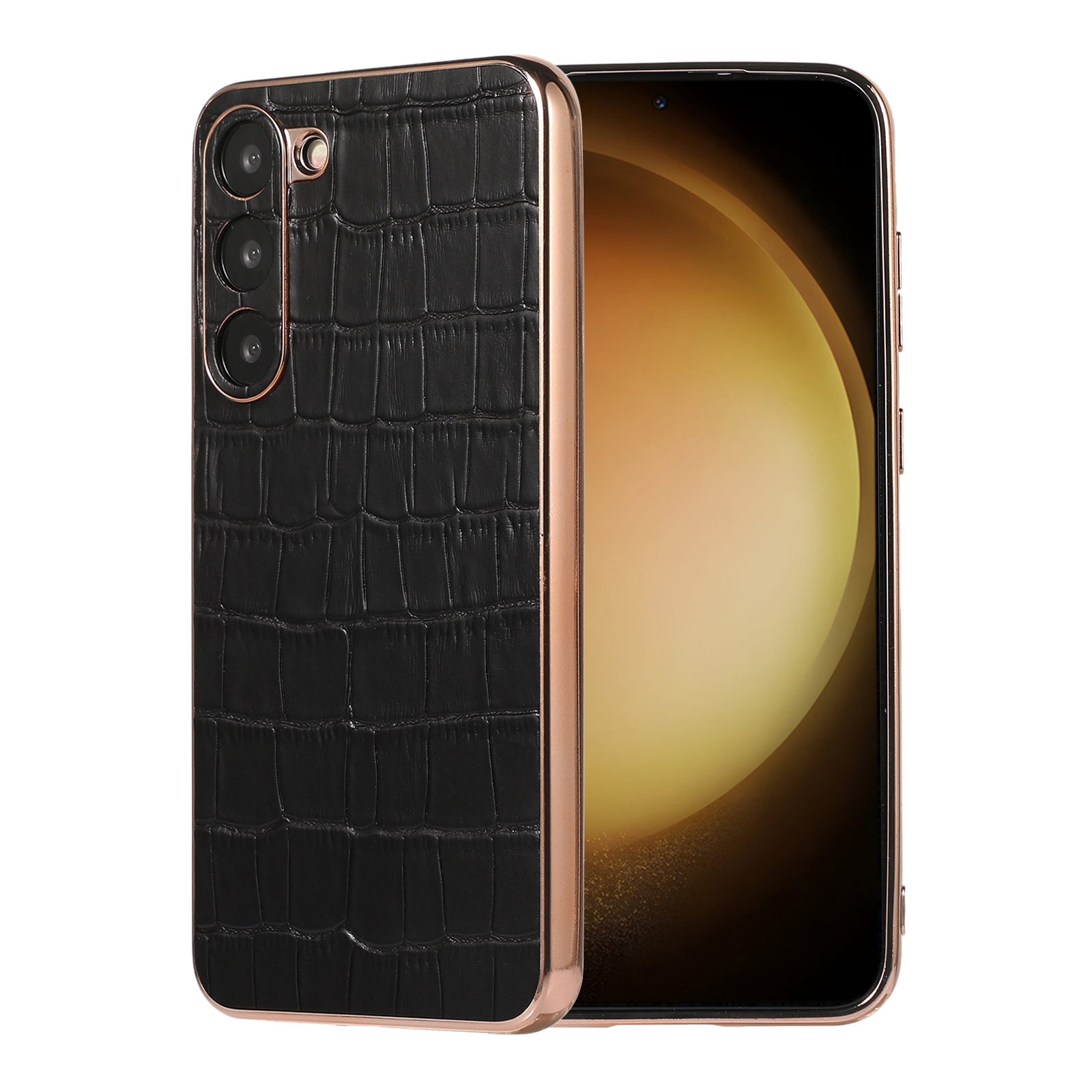 For Samsung Galaxy S23+ 5G Crocodile Texture Genuine Leather Electroplating Phone Case(Black) For Samsung Galaxy S23+ 5G Crocodile Texture Genuine Leather Electroplating Phone Case(Black)