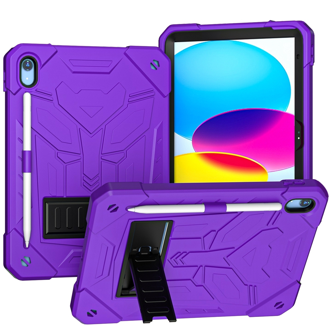 For iPad 10th Gen 10.9 2022 Bumblebee Silicone + PC Shockproof Tablet Case with Holder(Purple) For iPad 10th Gen 10.9 2022 Bumblebee Silicone + PC Shockproof Tablet Case with Holder(Purple)