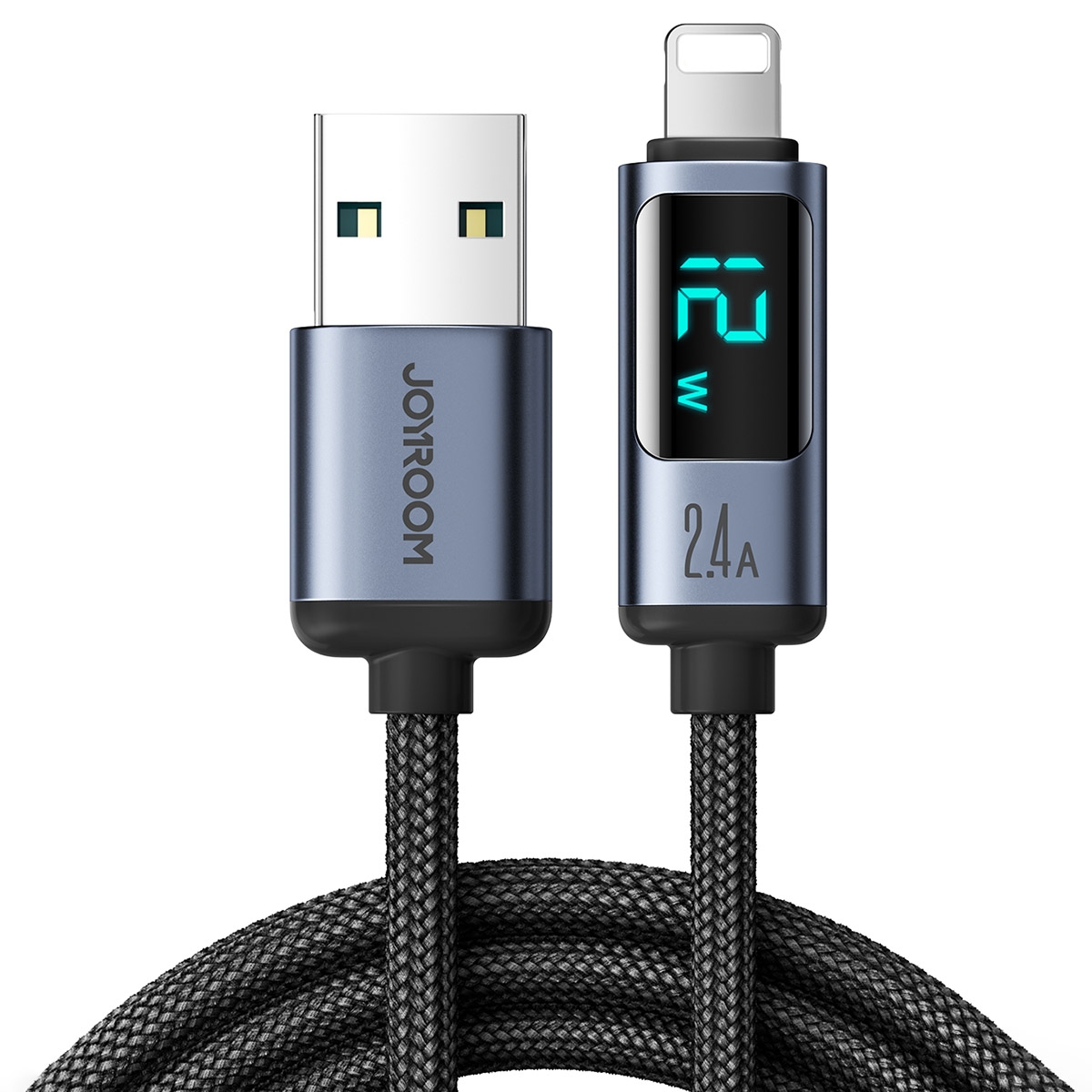 JOYROOM S-AL012A16 2.4A USB to 8 Pin Digital Display Fast Charging Data Cable, Length:1.2m(Black) JOYROOM S-AL012A16 2.4A USB to 8 Pin Digital Display Fast Charging Data Cable, Length:1.2m(Black)