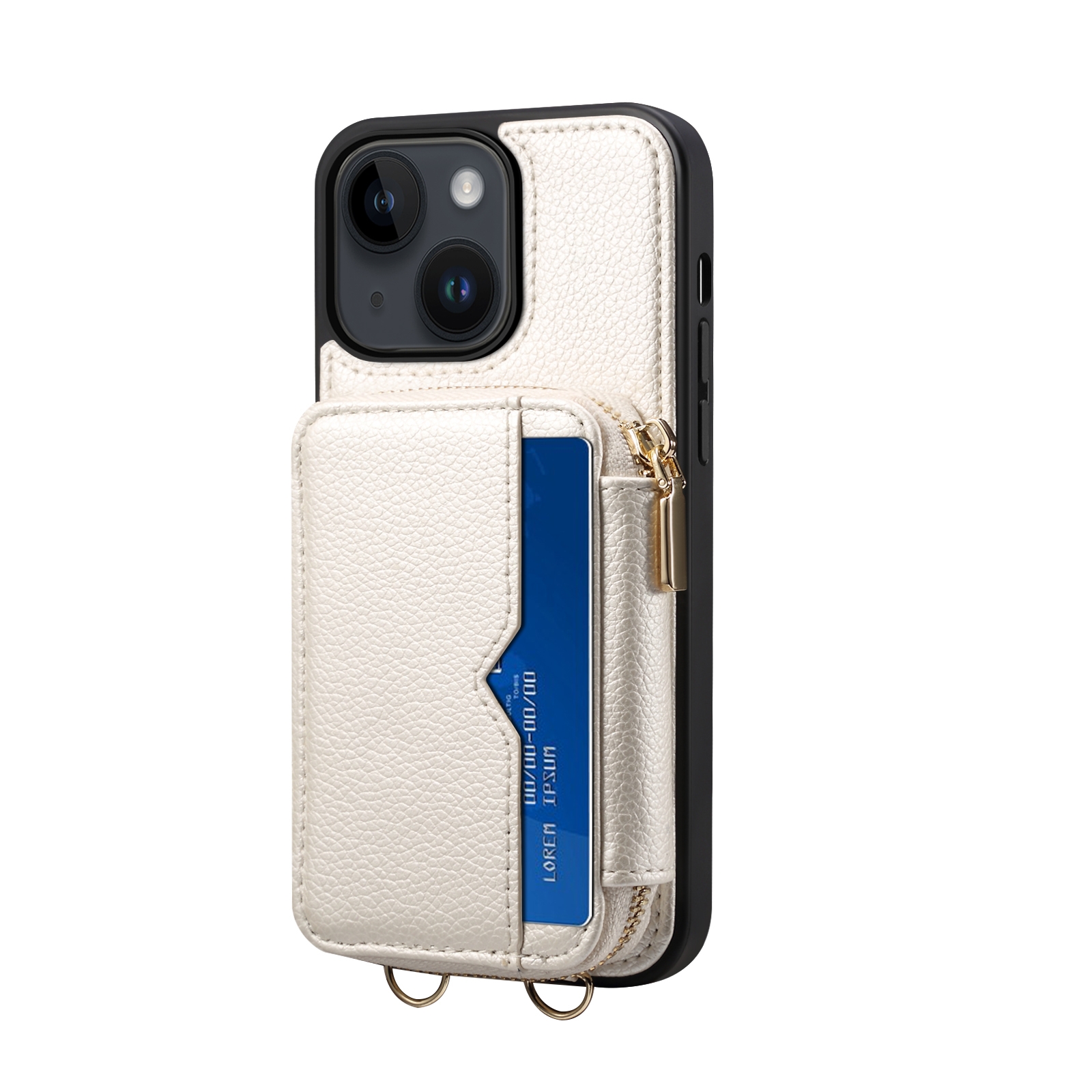 For iPhone 14 Plus Zipper Card Slot Phone Case(White) For iPhone 14 Plus Zipper Card Slot Phone Case(White)