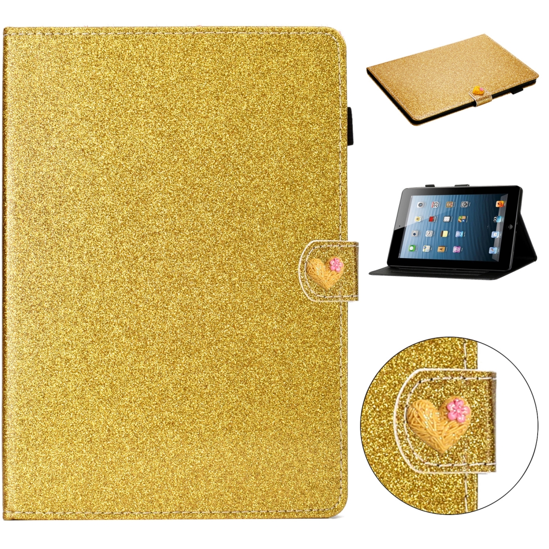 For iPad 4 & 3 & 2 Love Buckle Glitter Horizontal Flip Leather Case with Holder & Card Slots(Gold) For iPad 4 & 3 & 2 Love Buckle Glitter Horizontal Flip Leather Case with Holder & Card Slots(Gold)