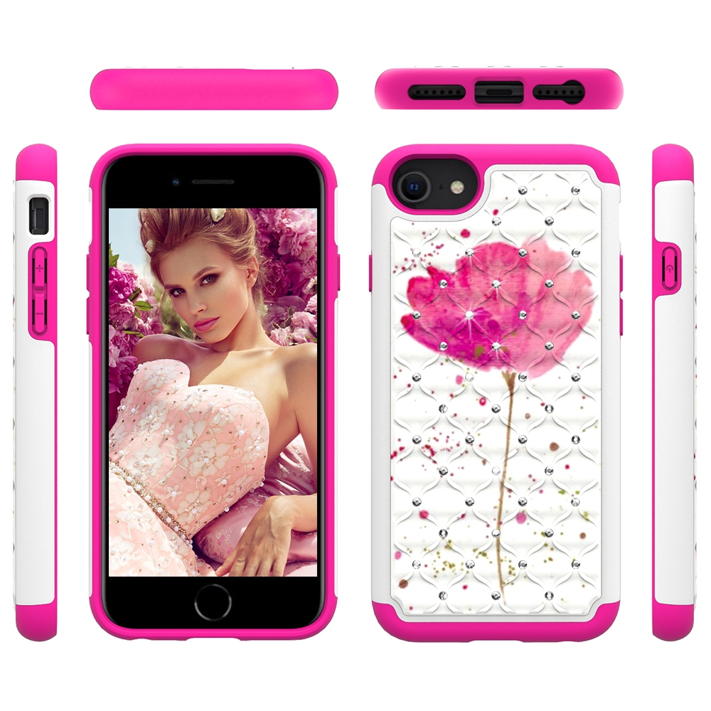For iPhone SE 2022 / SE 2020 / 8 / 7 Coloured Drawing Pattern with Diamond PC + TPU Protective Case(A Flower) For iPhone SE 2022 / SE 2020 / 8 / 7 Coloured Drawing Pattern with Diamond PC + TPU Protective Case(A Flower)
