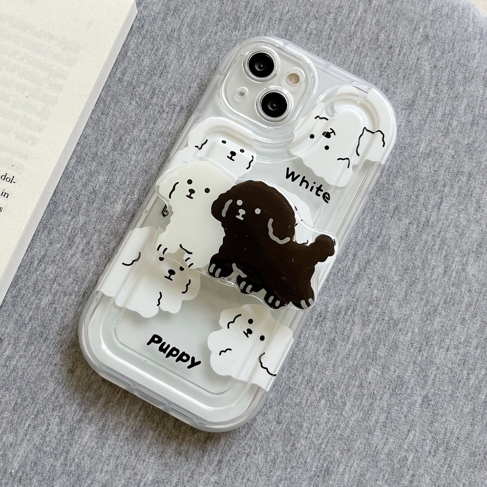 For iPhone 14 Plus Airbag Frame Puppy Pattern TPU Holder Phone Case(Transparent) For iPhone 14 Plus Airbag Frame Puppy Pattern TPU Holder Phone Case(Transparent)