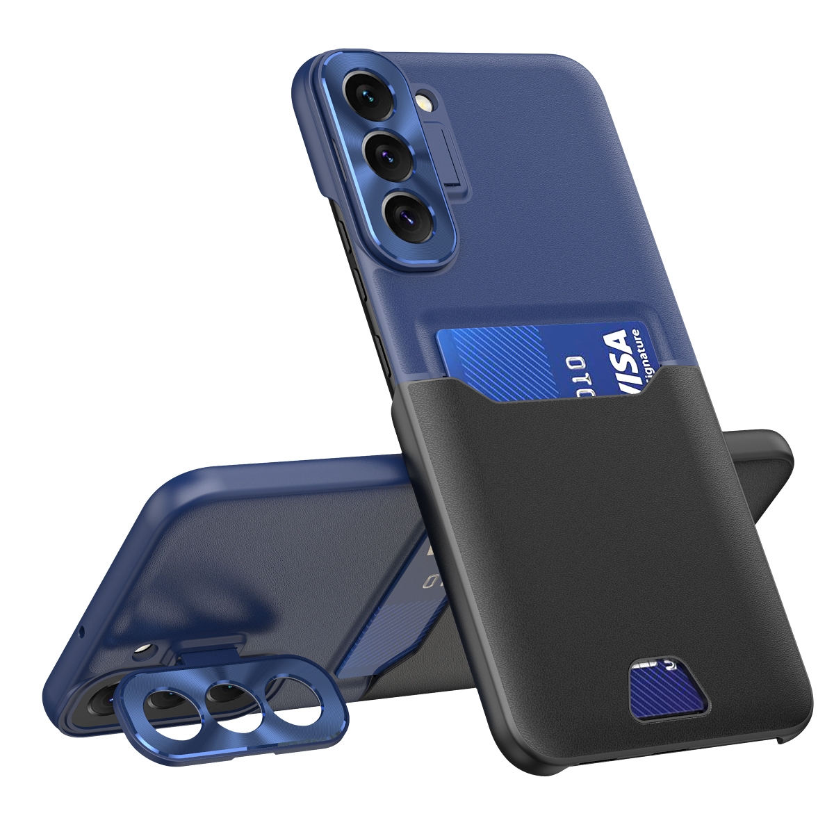 For Samsung Galaxy S22 5G Two-Color Invisible Lens Holder Phone Case(Black+Dark Blue) For Samsung Galaxy S22 5G Two-Color Invisible Lens Holder Phone Case(Black+Dark Blue)