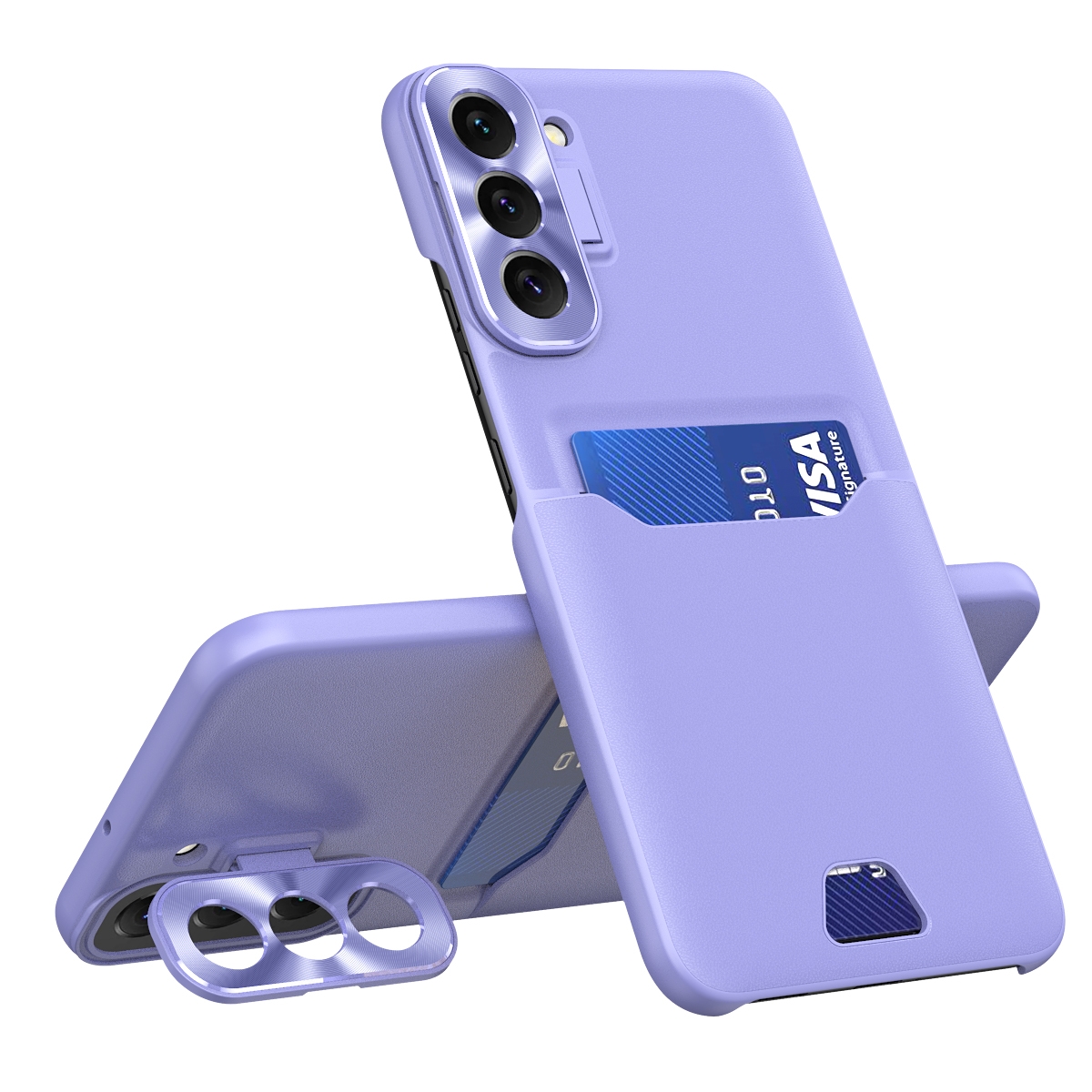 For Samsung Galaxy S22 5G Pure Color Invisible Lens Holder Phone Case(Purple) For Samsung Galaxy S22 5G Pure Color Invisible Lens Holder Phone Case(Purple)