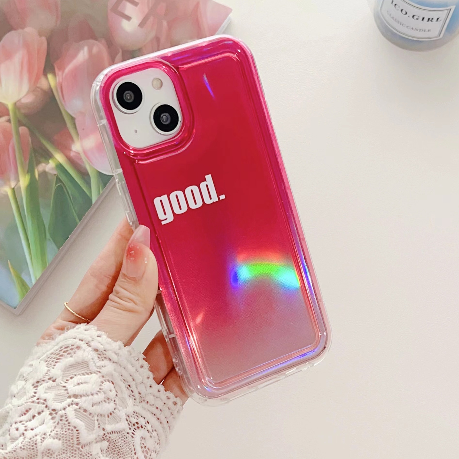 For iPhone 14 Plus Airbag Laser Phone Case(Pink) For iPhone 14 Plus Airbag Laser Phone Case(Pink)