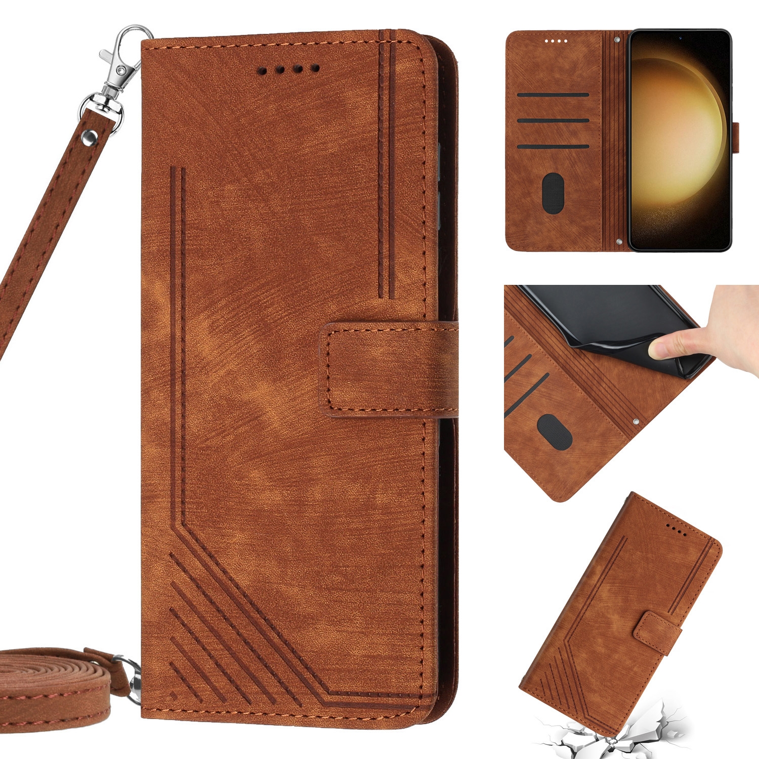 For Samsung Galaxy S23+ 5G Skin Feel Stripe Pattern Leather Phone Case with Lanyard(Brown) For Samsung Galaxy S23+ 5G Skin Feel Stripe Pattern Leather Phone Case with Lanyard(Brown)