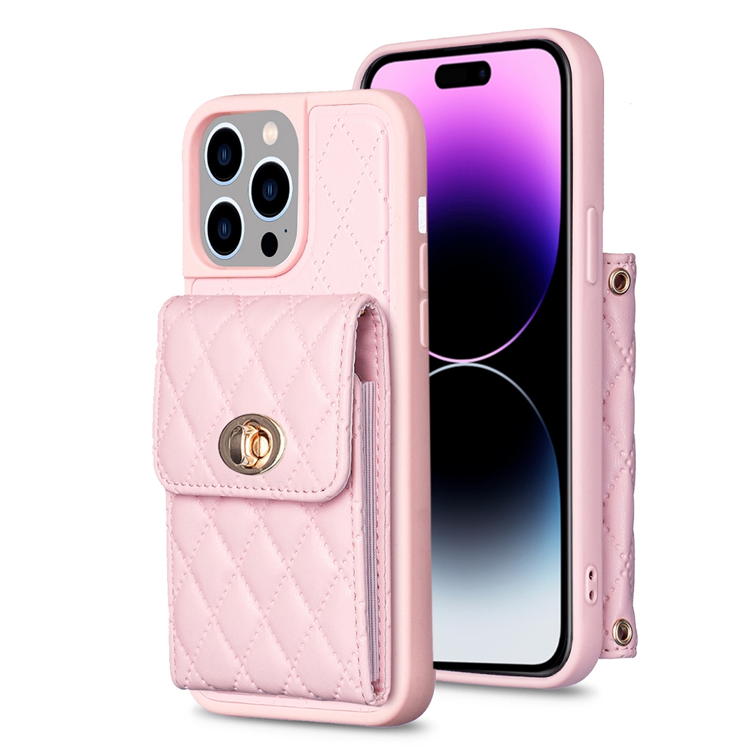 For iPhone 14 Pro Vertical Metal Buckle Wallet Rhombic Leather Phone Case(Pink) For iPhone 14 Pro Vertical Metal Buckle Wallet Rhombic Leather Phone Case(Pink)