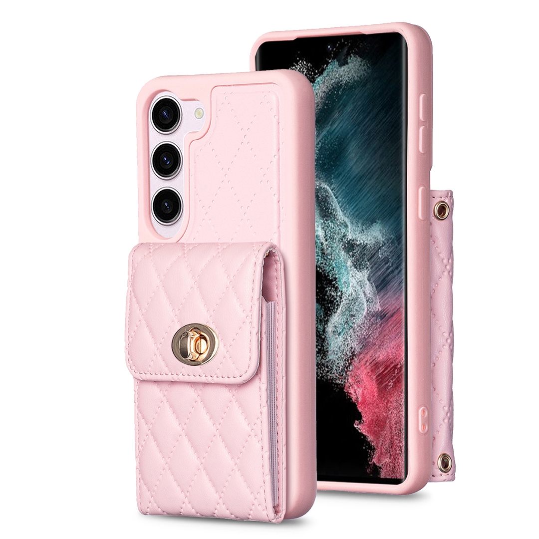 For Samsung Galaxy S23 5G Vertical Metal Buckle Wallet Rhombic Leather Phone Case(Pink) For Samsung Galaxy S23 5G Vertical Metal Buckle Wallet Rhombic Leather Phone Case(Pink)