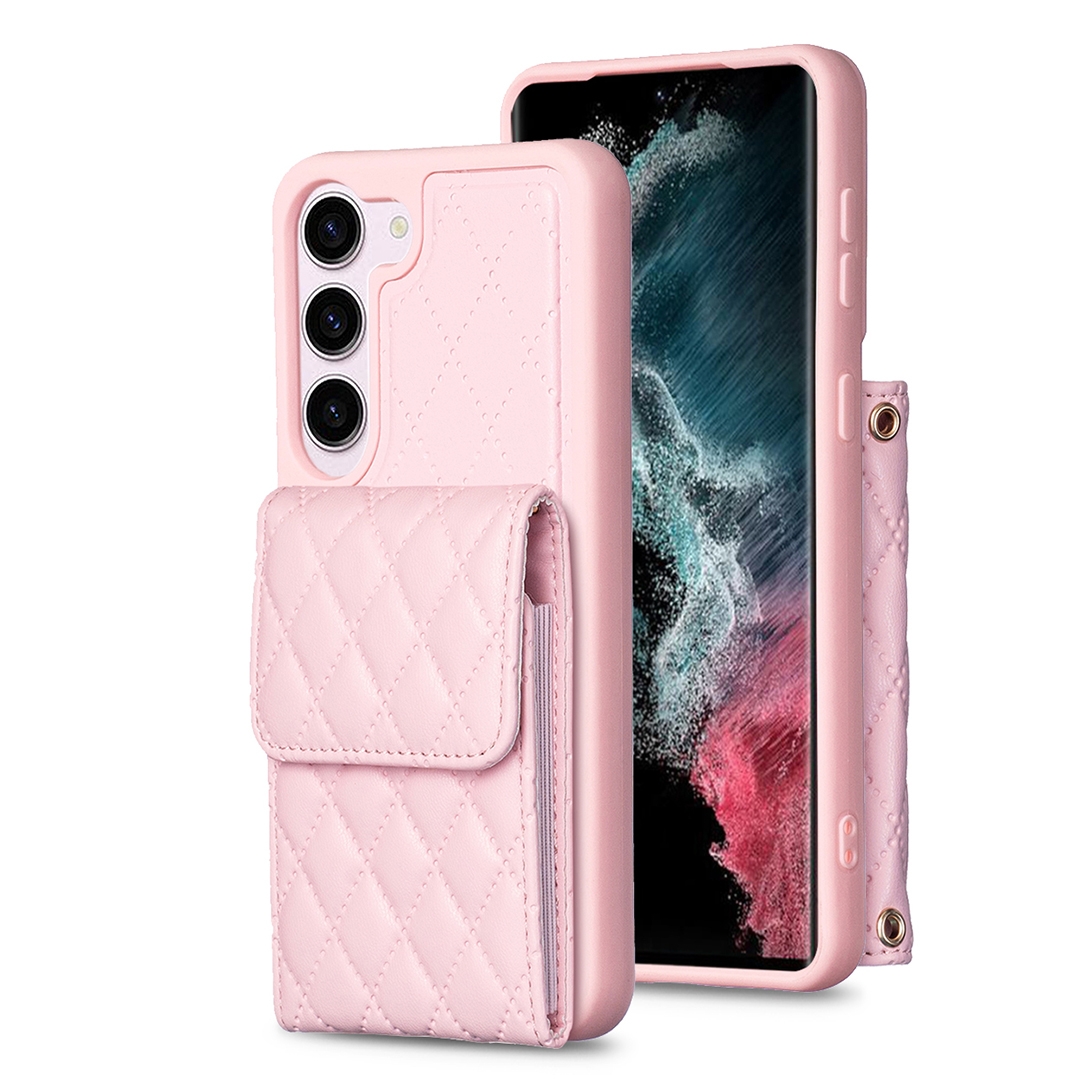 For Samsung Galaxy S23 5G Vertical Wallet Rhombic Leather Phone Case(Pink) For Samsung Galaxy S23 5G Vertical Wallet Rhombic Leather Phone Case(Pink)