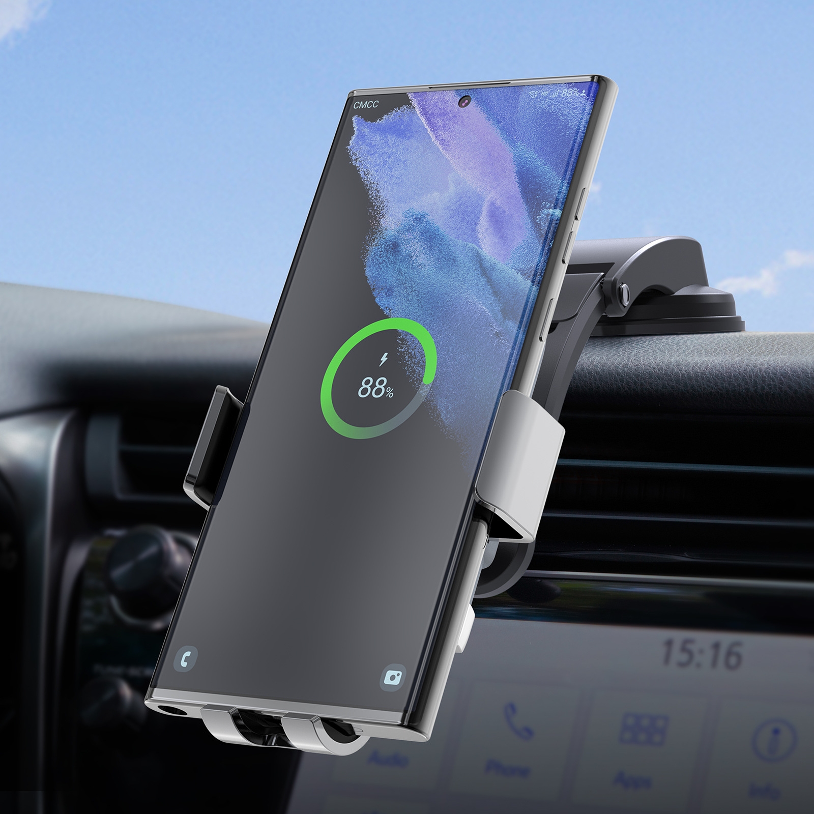 For Samsung Galaxy Z Flip4 / 3 C36 Fan Cooling Dual Coil Car Phone Holder Wireless Charger For Samsung Galaxy Z Flip4 / 3 C36 Fan Cooling Dual Coil Car Phone Holder Wireless Charger