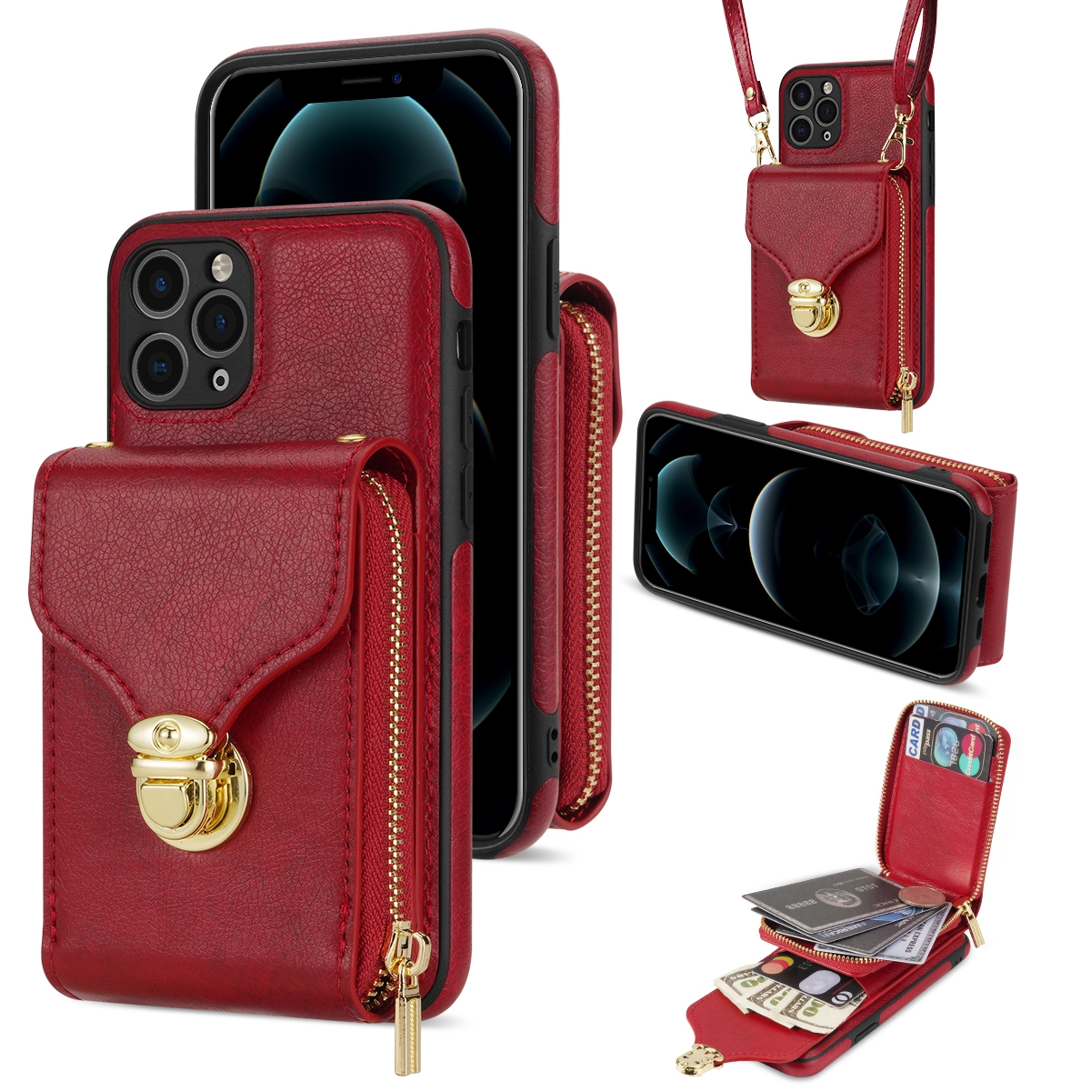 For iPhone 11 Pro Zipper Hardware Card Wallet Phone Case(Red) For iPhone 11 Pro Zipper Hardware Card Wallet Phone Case(Red)
