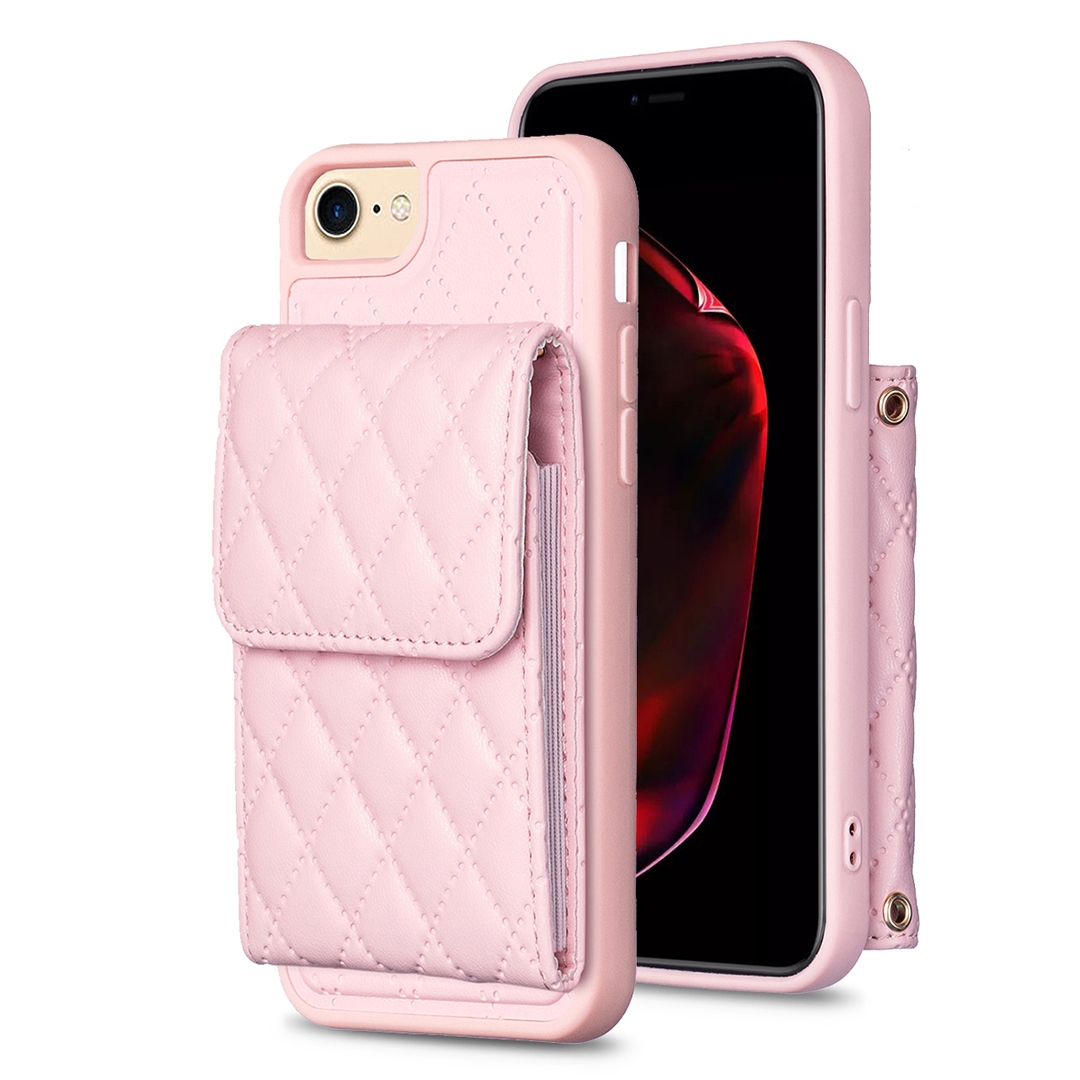 For iPhone SE 2022 / SE 2020 / 7 / 8 Vertical Wallet Rhombic Leather Phone Case(Pink) For iPhone SE 2022 / SE 2020 / 7 / 8 Vertical Wallet Rhombic Leather Phone Case(Pink)