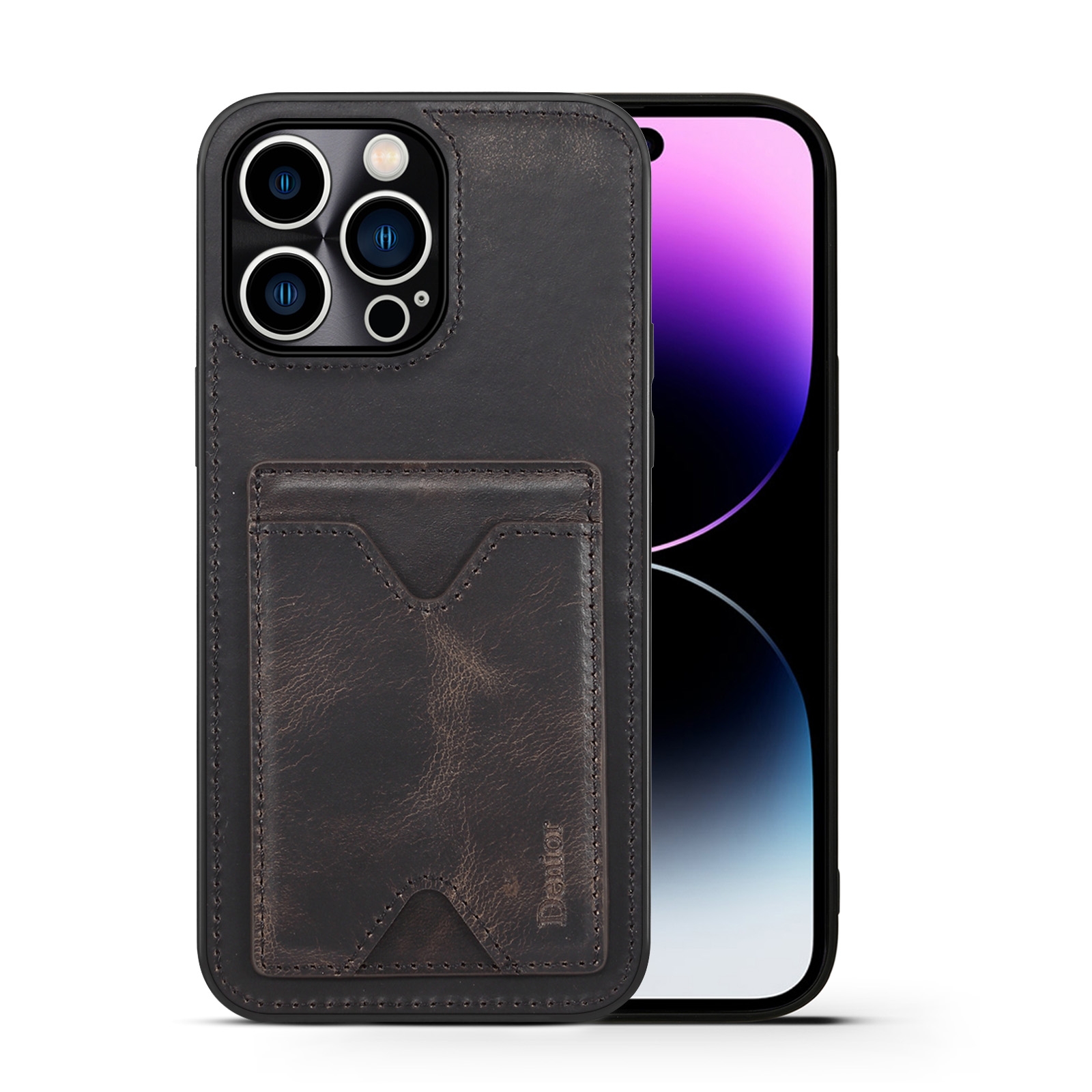 For iPhone 14 Plus Denior Retro Back Cover Card Slot Phone Case(Black) For iPhone 14 Plus Denior Retro Back Cover Card Slot Phone Case(Black)