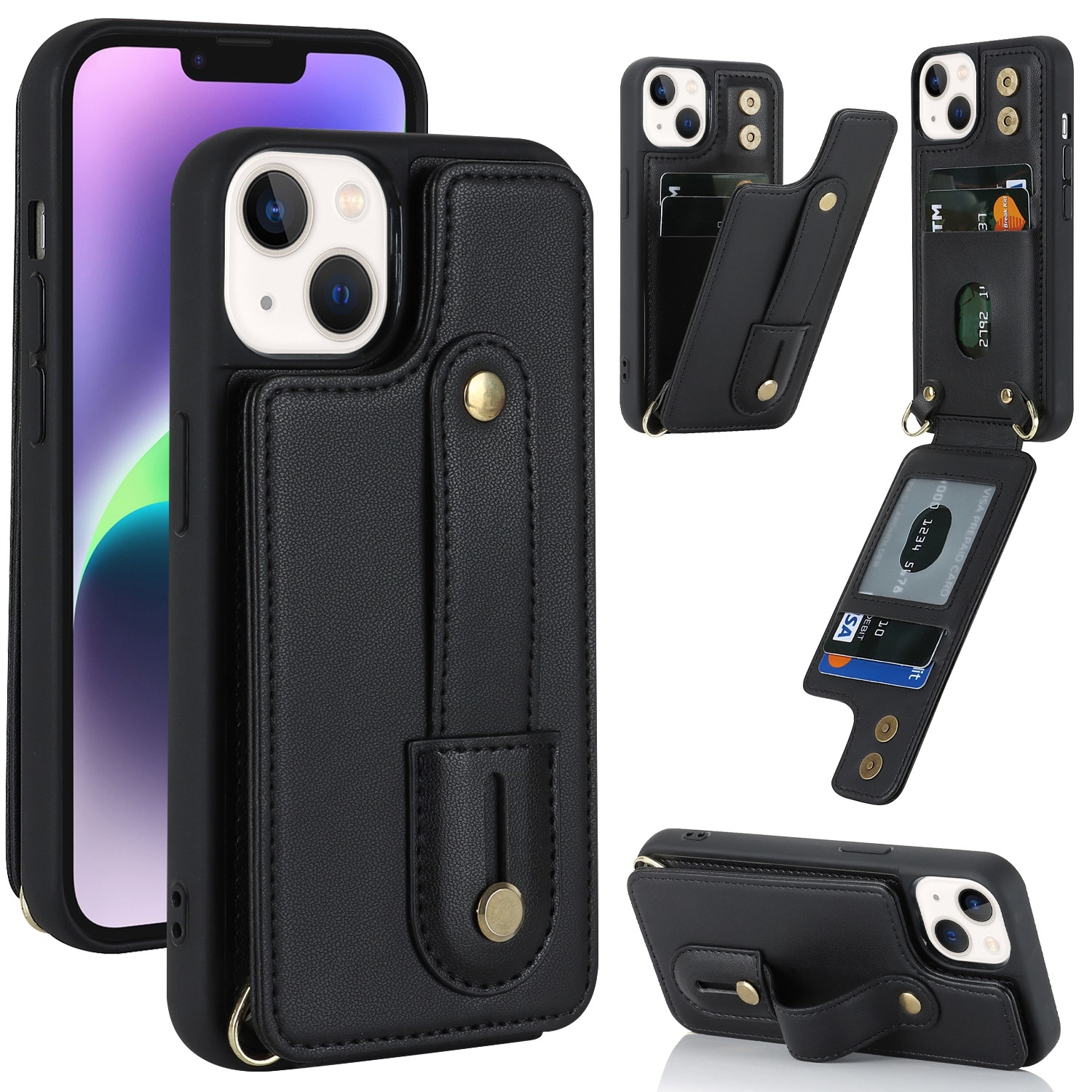 For iPhone 14 Wristband Vertical Flip Wallet Back Cover Phone Case(Black) For iPhone 14 Wristband Vertical Flip Wallet Back Cover Phone Case(Black)
