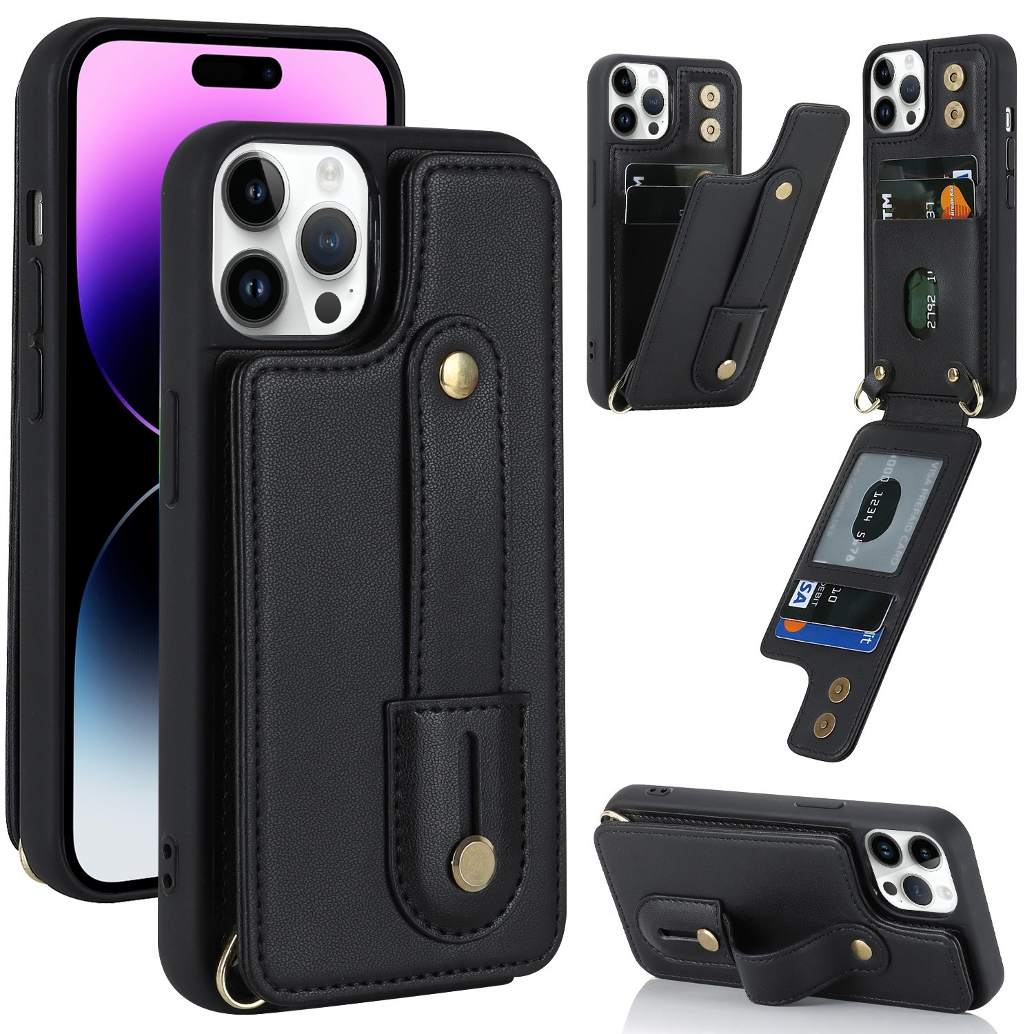 For iPhone 14 Pro Max Wristband Vertical Flip Wallet Back Cover Phone Case(Black) For iPhone 14 Pro Max Wristband Vertical Flip Wallet Back Cover Phone Case(Black)