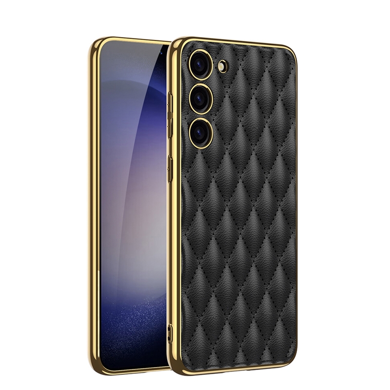 For Samsung Galaxy S23+ 5G GKK Rhombus Pattern Electroplating Plain PU Phone Case(Black) For Samsung Galaxy S23+ 5G GKK Rhombus Pattern Electroplating Plain PU Phone Case(Black)