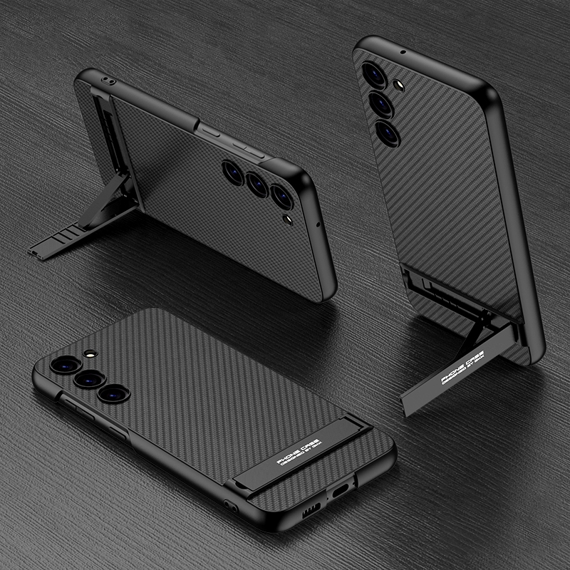 For Samsung Galaxy S23+ 5G GKK Triumph Ultra-Thin Plain Leather Phone Case with Holder(Carbon Fiber) For Samsung Galaxy S23+ 5G GKK Triumph Ultra-Thin Plain Leather Phone Case with Holder(Carbon Fiber)