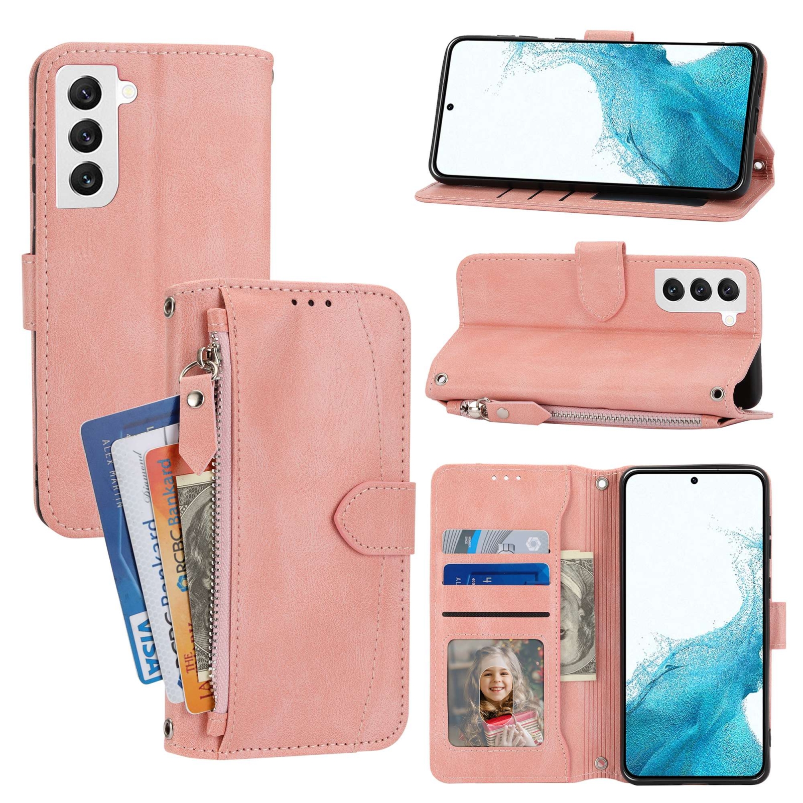 For Samsung Galaxy S23 5G Oil Skin Zipper Wallet Leather Phone Case(Pink) For Samsung Galaxy S23 5G Oil Skin Zipper Wallet Leather Phone Case(Pink)