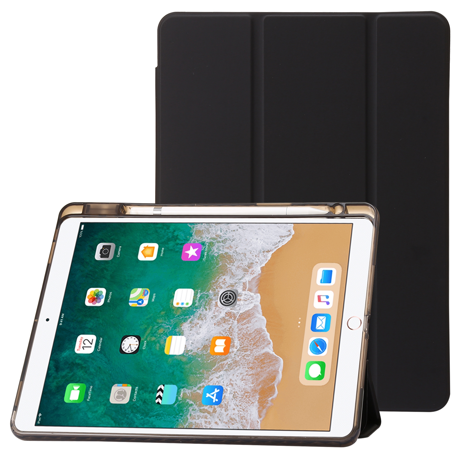 Clear Acrylic 3-Fold Leather Tablet Case For iPad 10.2 2019 / 10.2 2020 / 10.2 2021 / Pro 10.5 2017 / Air 10.5 2019(Black)