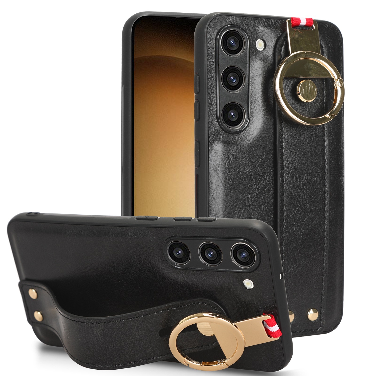 For Samsung Galaxy S23 5G Wristband Leather Back Phone Case(Black) For Samsung Galaxy S23 5G Wristband Leather Back Phone Case(Black)