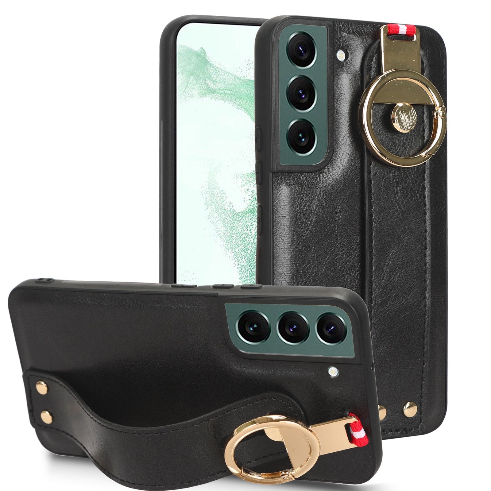 For Samsung Galaxy S22 5G Wristband Leather Back Phone Case(Black) For Samsung Galaxy S22 5G Wristband Leather Back Phone Case(Black)