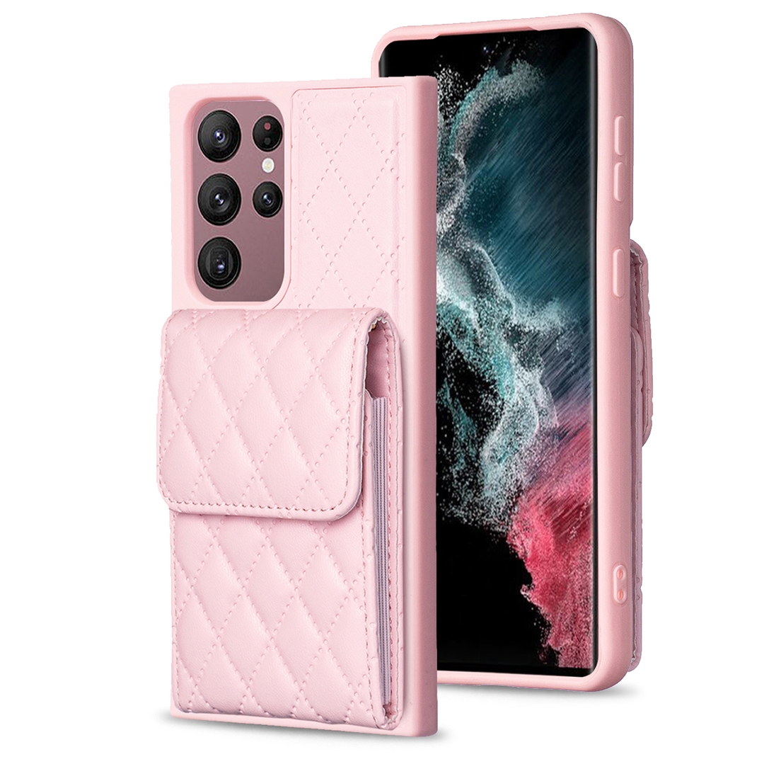 For Samsung Galaxy S22 Ultra 5G Vertical Wallet Rhombic Leather Phone Case(Pink) For Samsung Galaxy S22 Ultra 5G Vertical Wallet Rhombic Leather Phone Case(Pink)